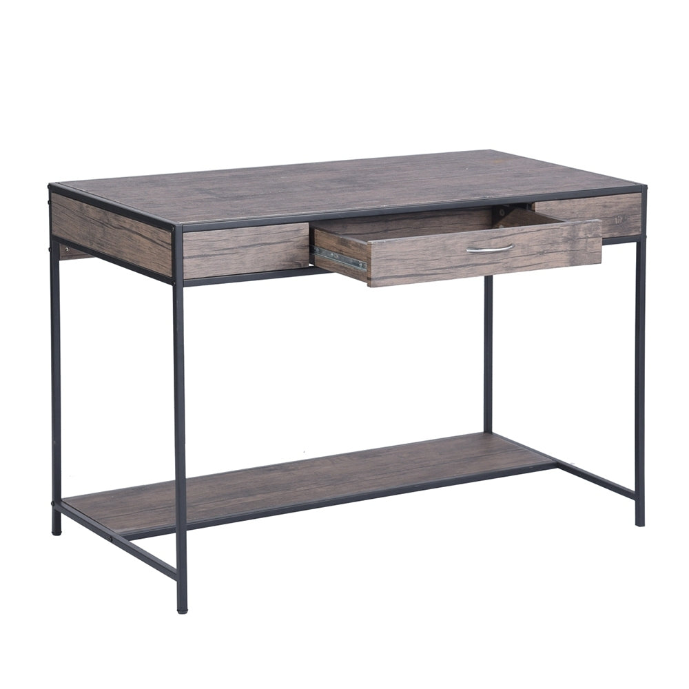 43.3 Rustic Writing Desk with Drawer, Walnut & Black