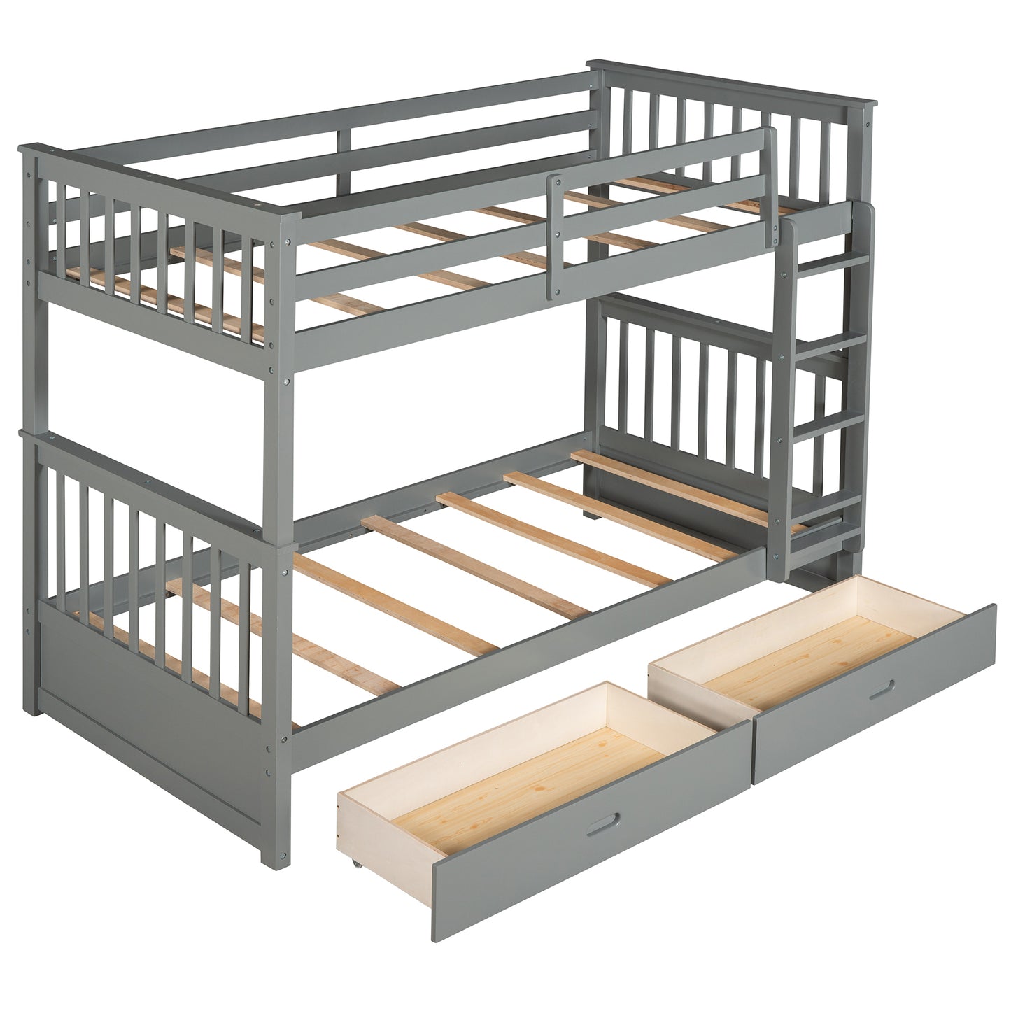 Gray Twin Bunk Bed with Two Drawers - Maximized Space and Versatile Galore