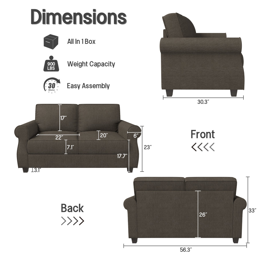 Sofa with Solid Wood Frame,, Comfy Sofa Couch with Extra Deep Seats, Modern 2 Seater Sofa, for Living Room Apartment Lounge, Grey