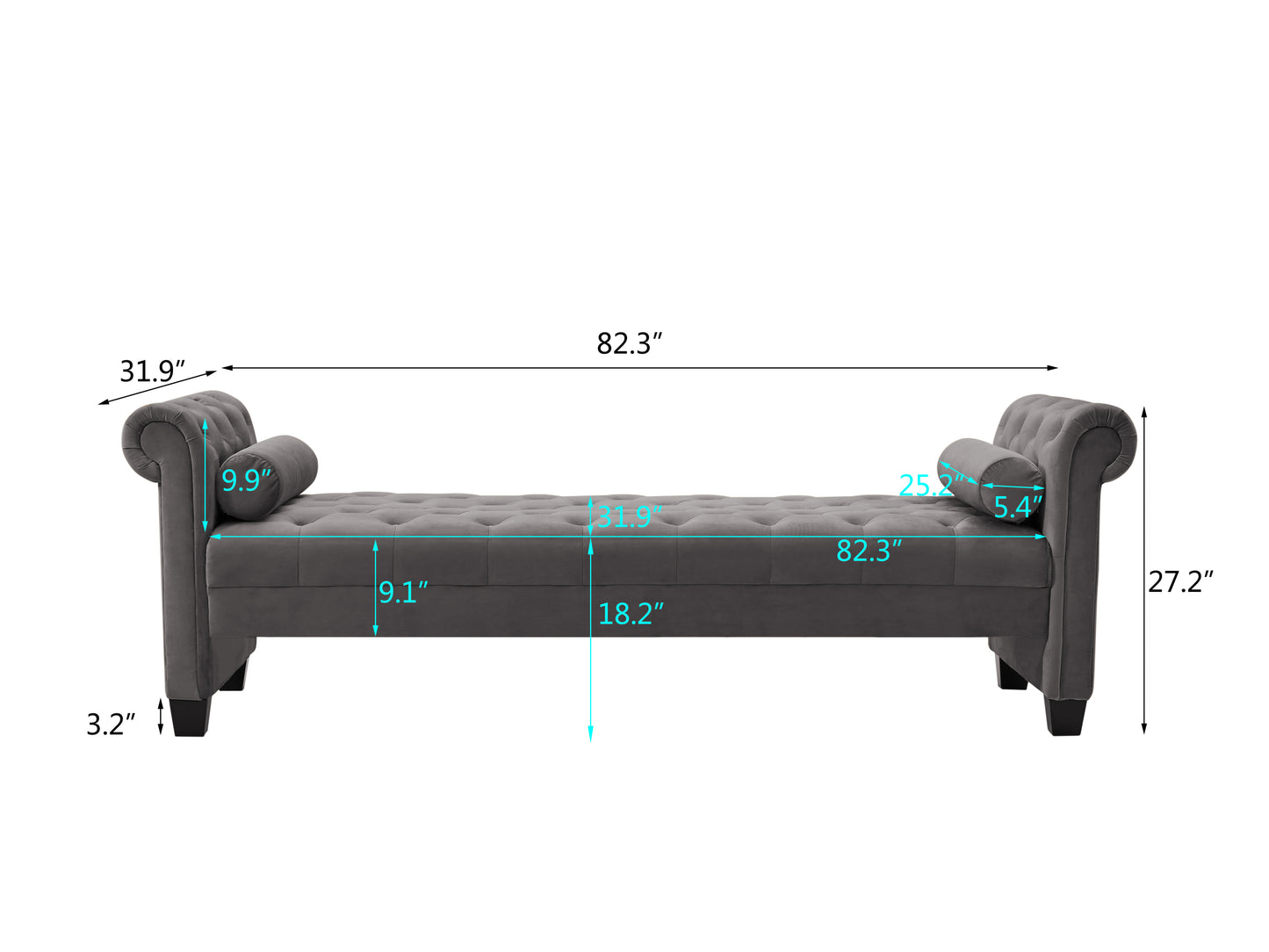 2038 Large Dark Gray Rectangular Sofa Ottoman