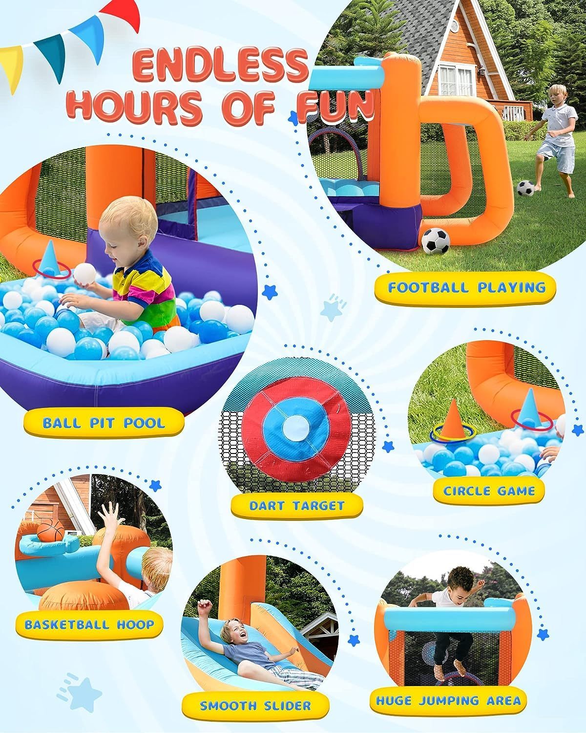 Inflatable Bounce House with Multiple Activities for Kids Outdoor