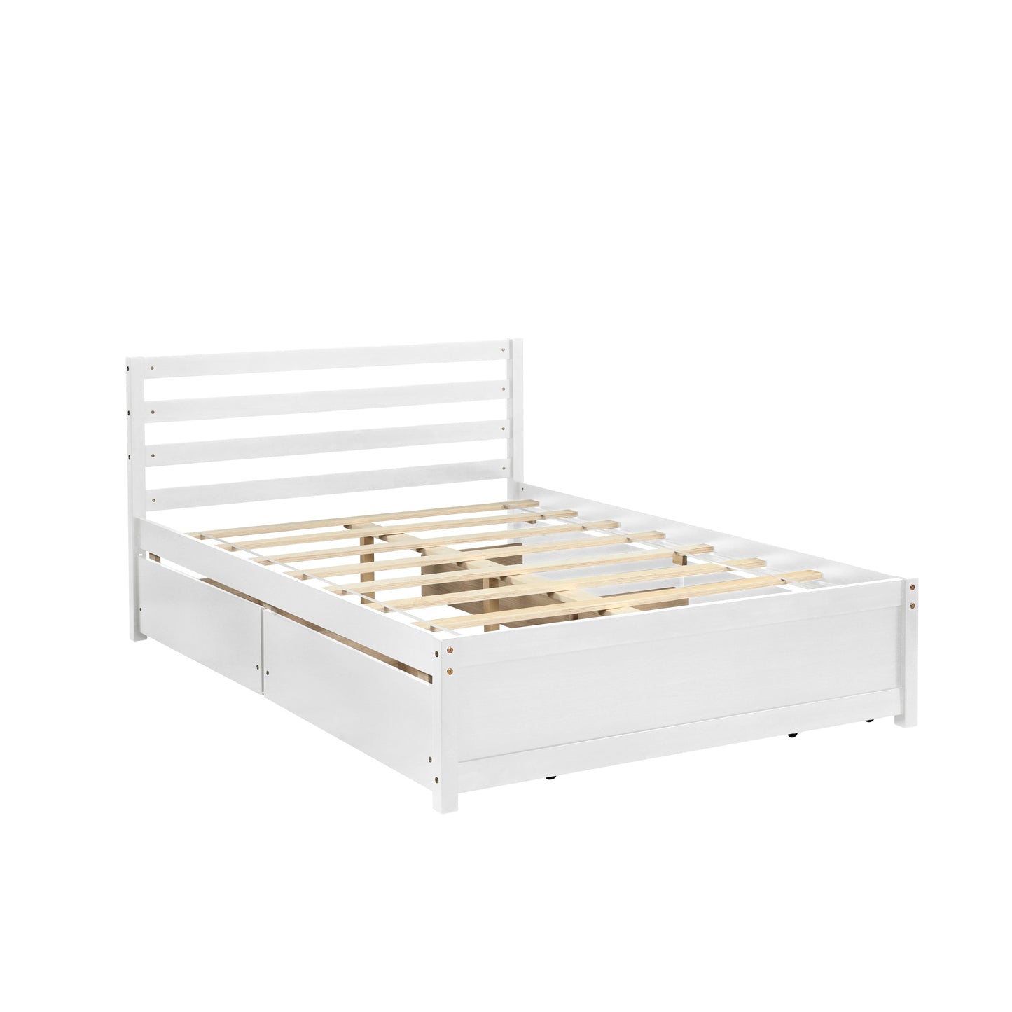 Full Size Wood Platform Bed Frame with 4 Storage Drawers and Headboard of White Color for All Ages