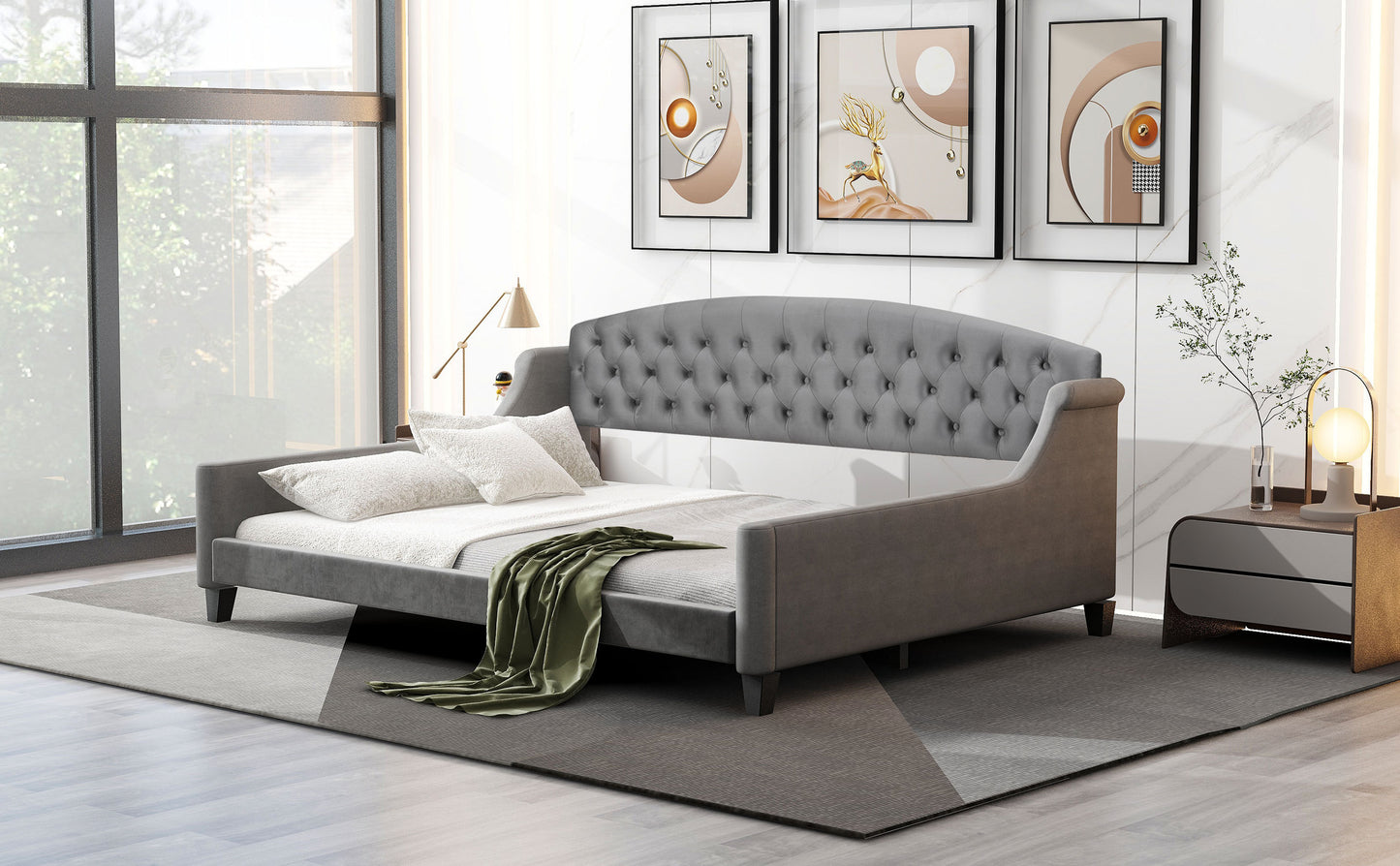 Modern Luxury Tufted Button Daybed, Full, Gray