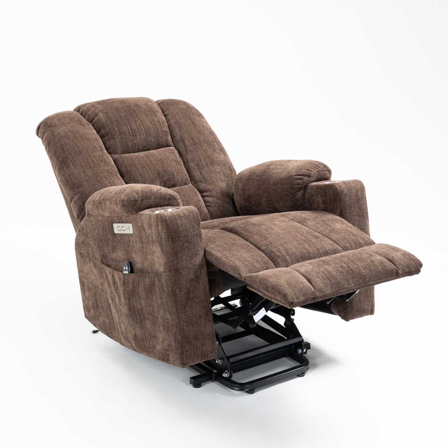 EMON'S Large Power Lift Recliner Chair with Massage and Heat, Overstuffed Wide Recliner with USB and Type C Ports, Brown