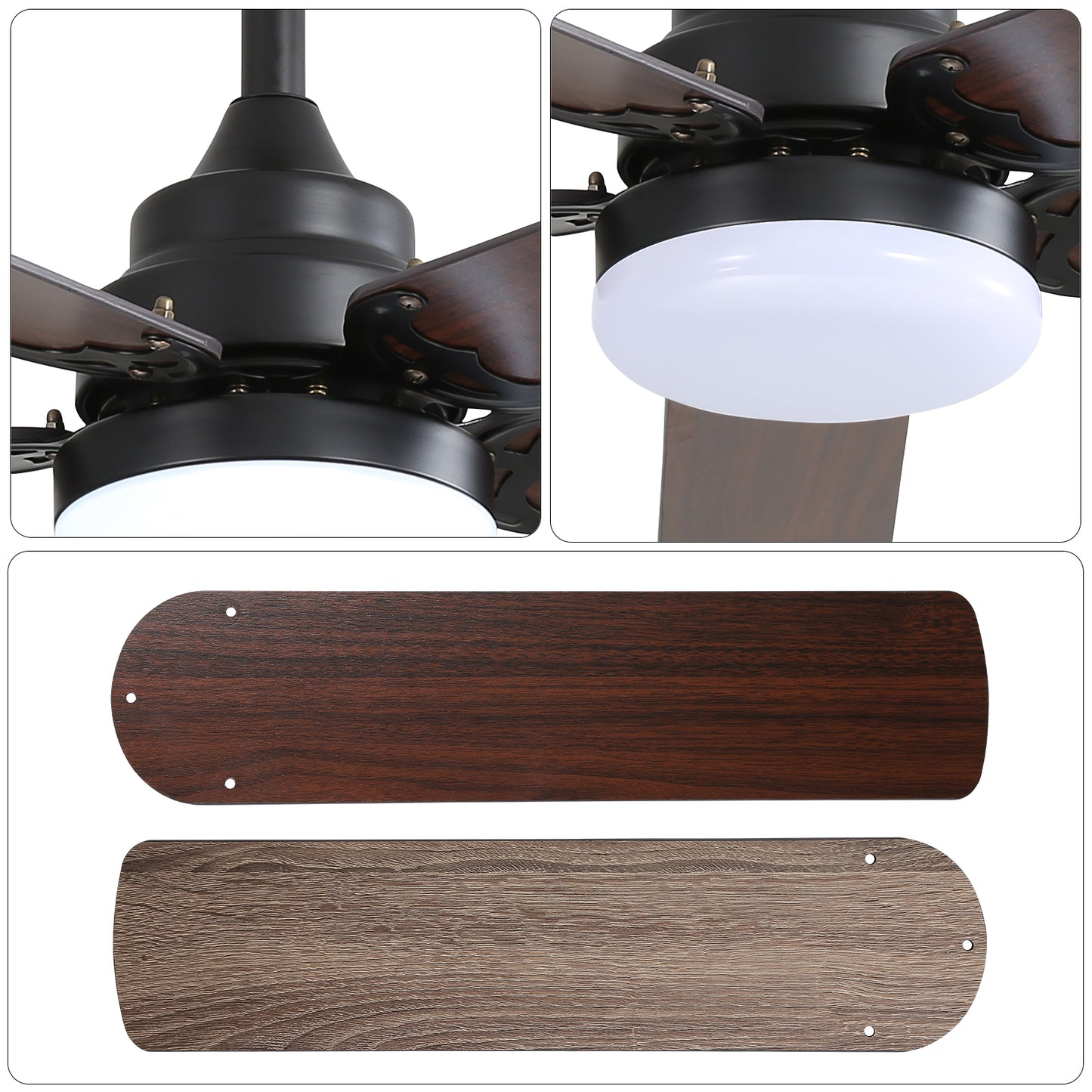 Modern 42 Inch Ceiling Fan with Remote Control and Dimmable LED Light