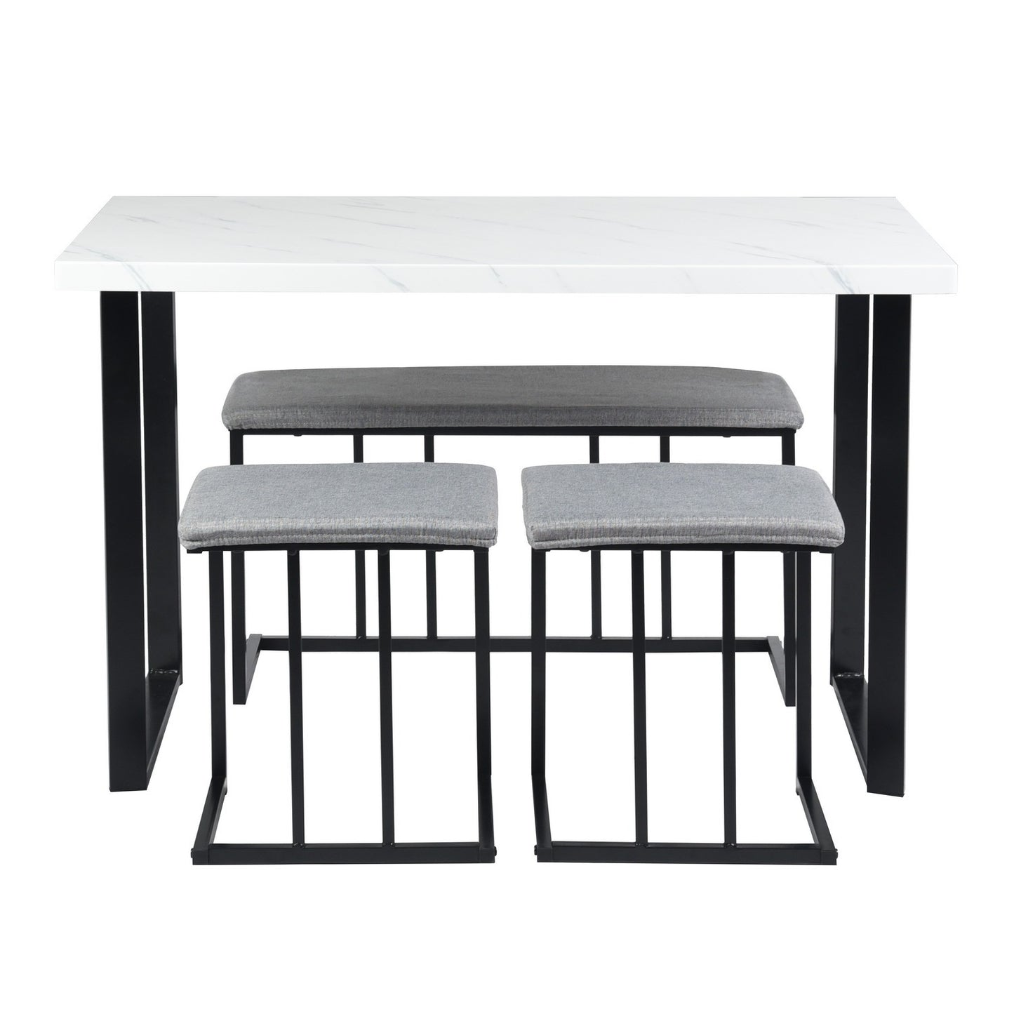 4-Piece Dining Table Set, Counter Height Set with One Long Bench and Two Stools, Modern Space Saving Design, Suitable for Kitchen, Room, Restaurant, white & grey