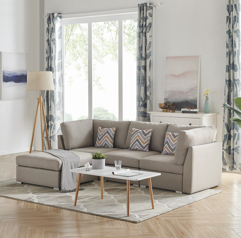 Amira Beige Sofa Set with Ottoman and Pillows