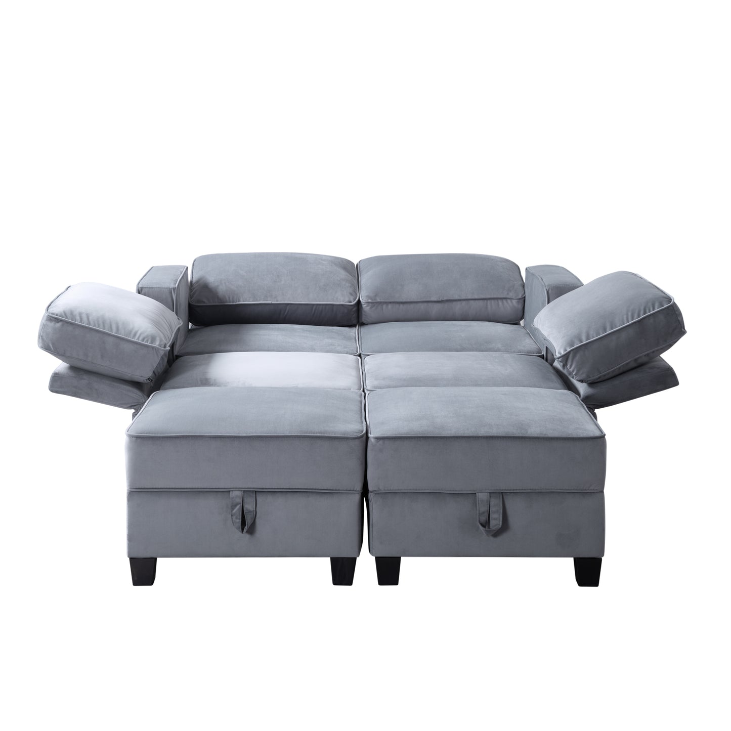 116'' Symmetrical Modular Sectional Sofa with Ottoman in Dark Gray Velvet