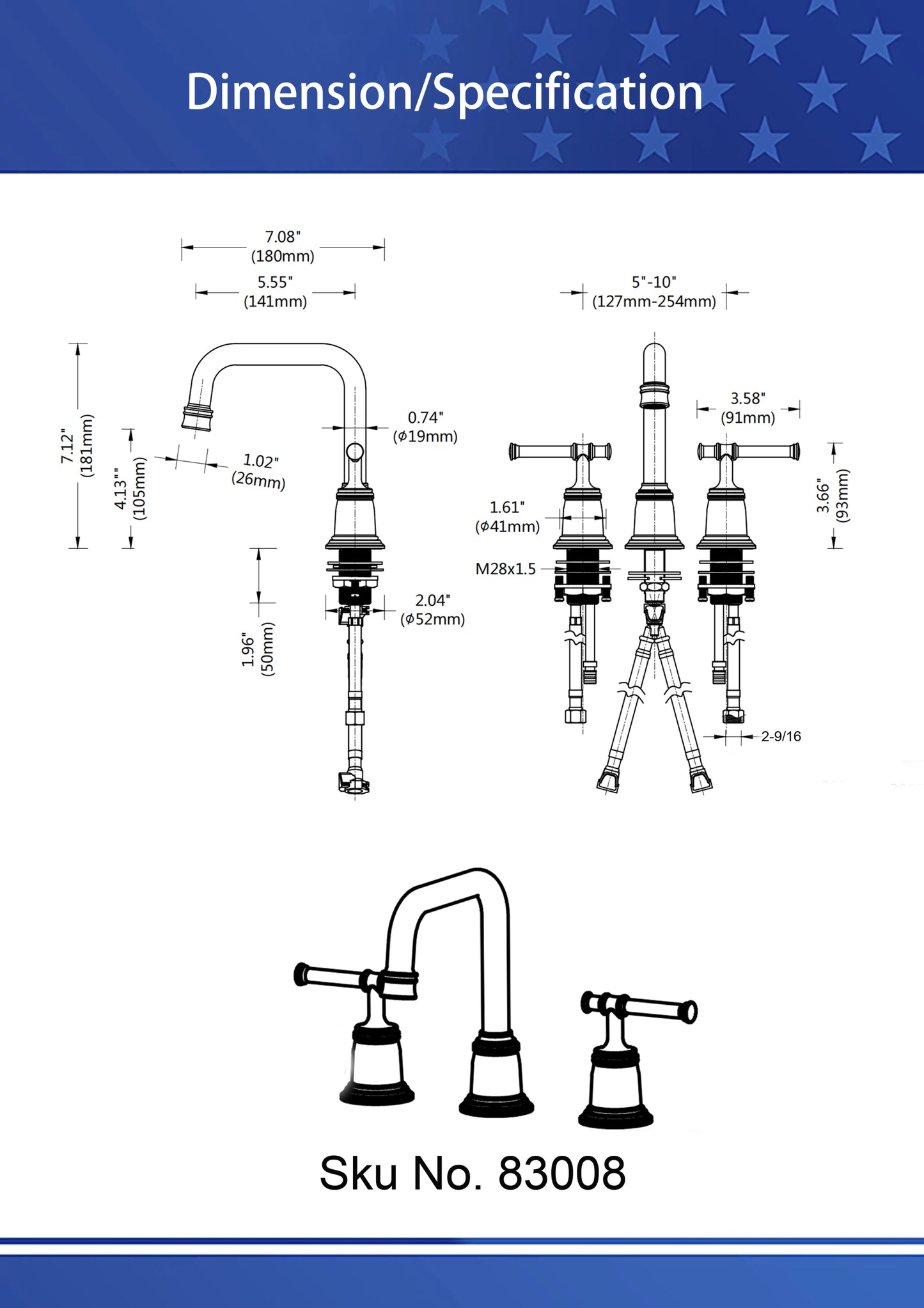 Durable Matte Black Bathroom Faucet Set With Drain Assembly