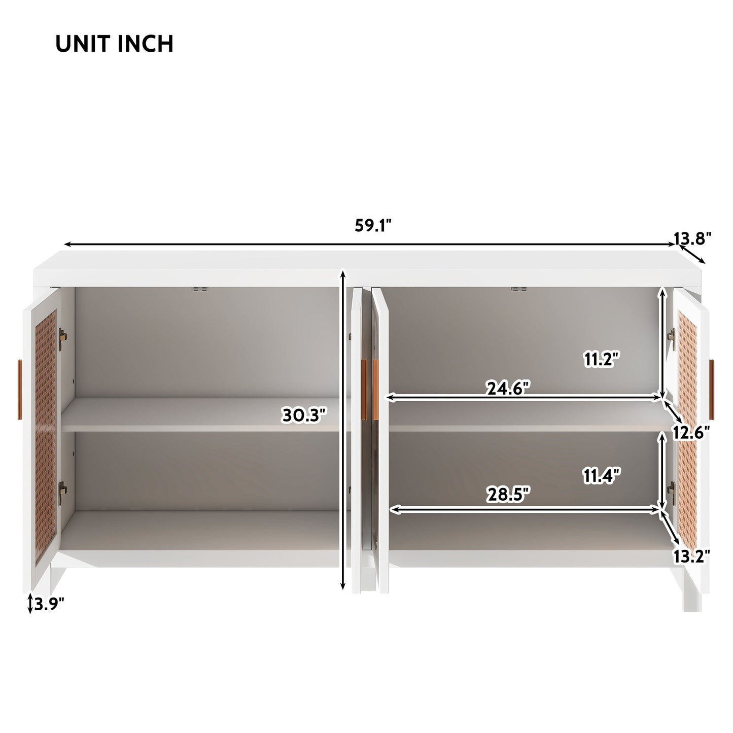 Stylish TV Stand with Rattan Doors and Adjustable Shelves for 65-inch Entertainment Center