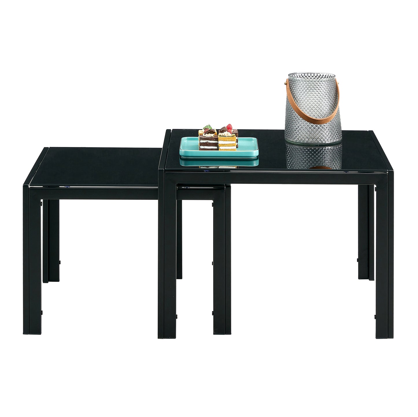 Black Nesting Coffee Table Set with Tempered Glass Finish for Modern Living Rooms