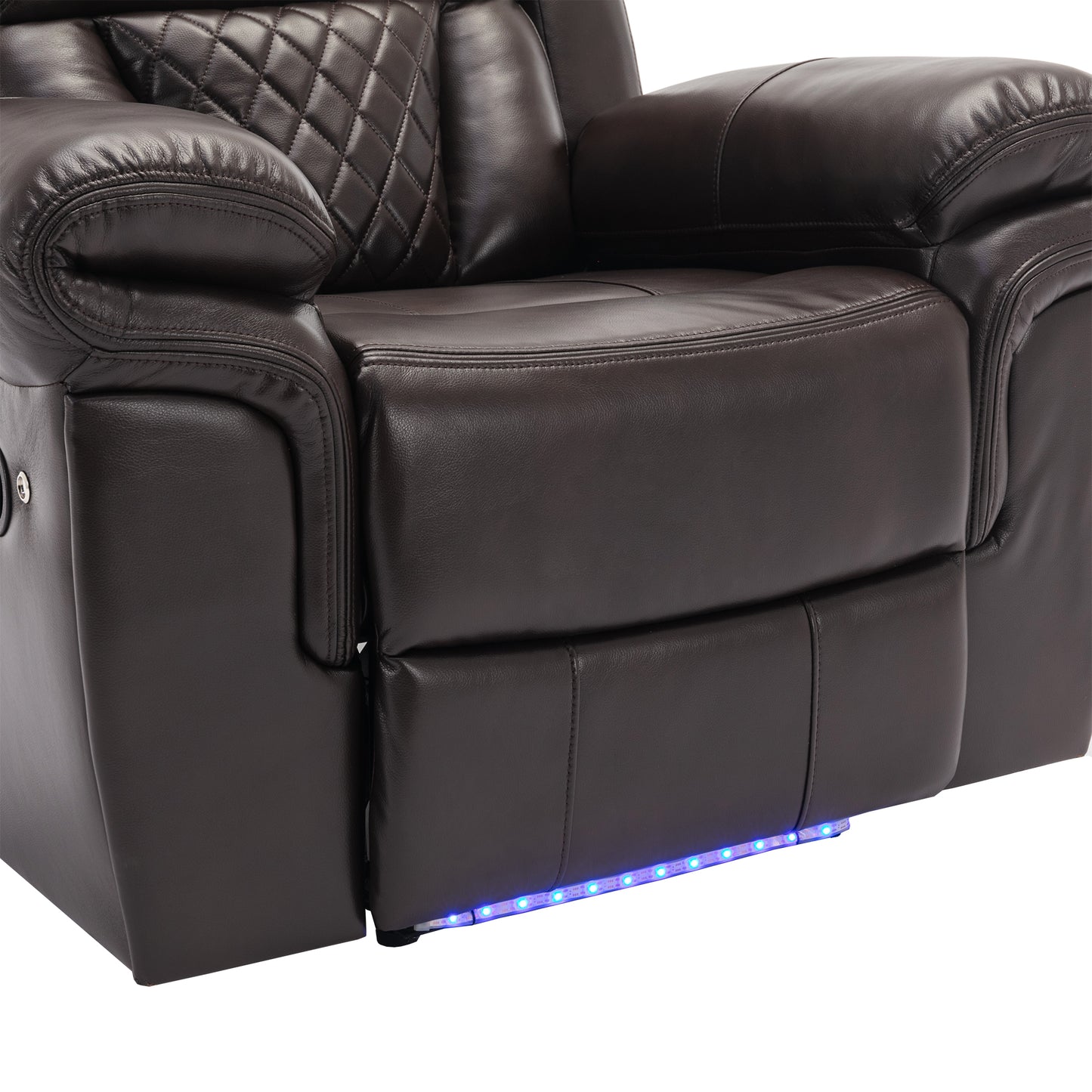 Brown Home Theater Recliner Chair with LED Lights and Manual Recline