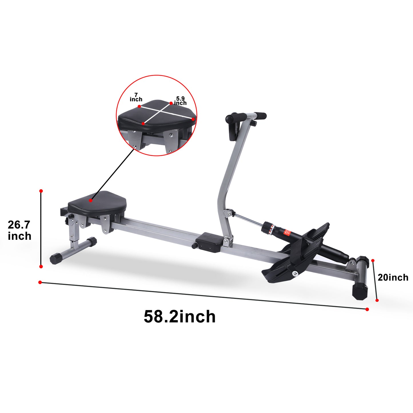 Fitness Rowing Machine Rower Ergometer, with 12 Levels of Adjustable Resistance, Digital Monitor and 260 lbs of Maximum Load, Black