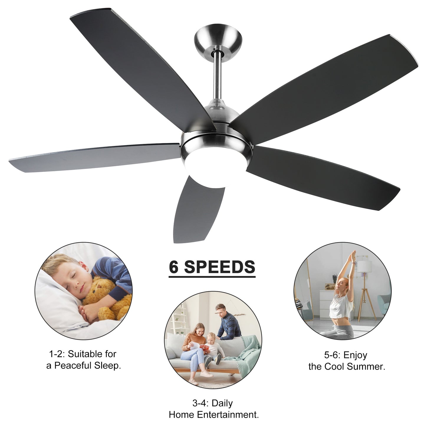 Sleek 52 Inch Remote Control Ceiling Fan with Dimmable LED Lights and Modern Design