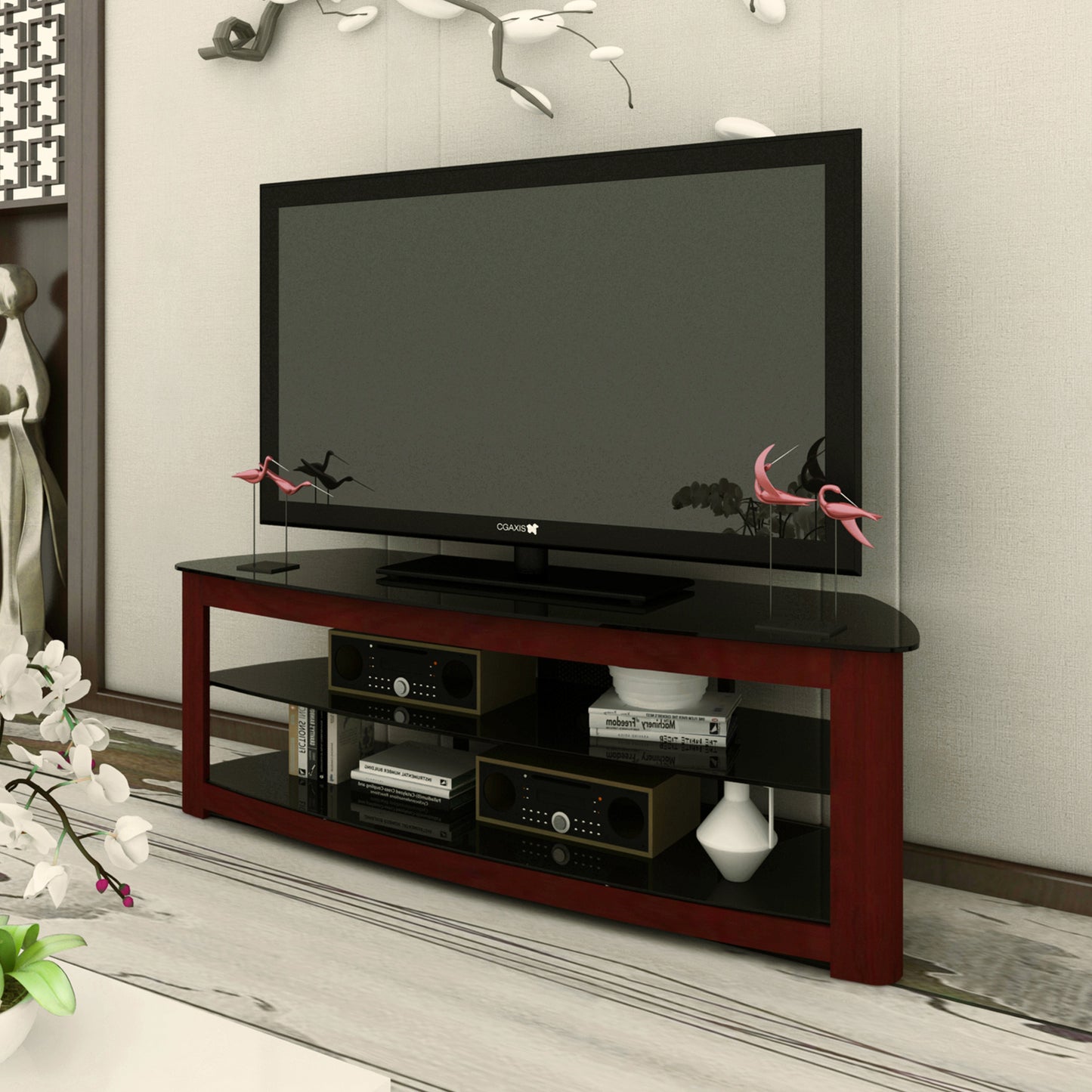 Stylish Walnut TV Stand with 2 Tier Storage and 65 TV Capacity