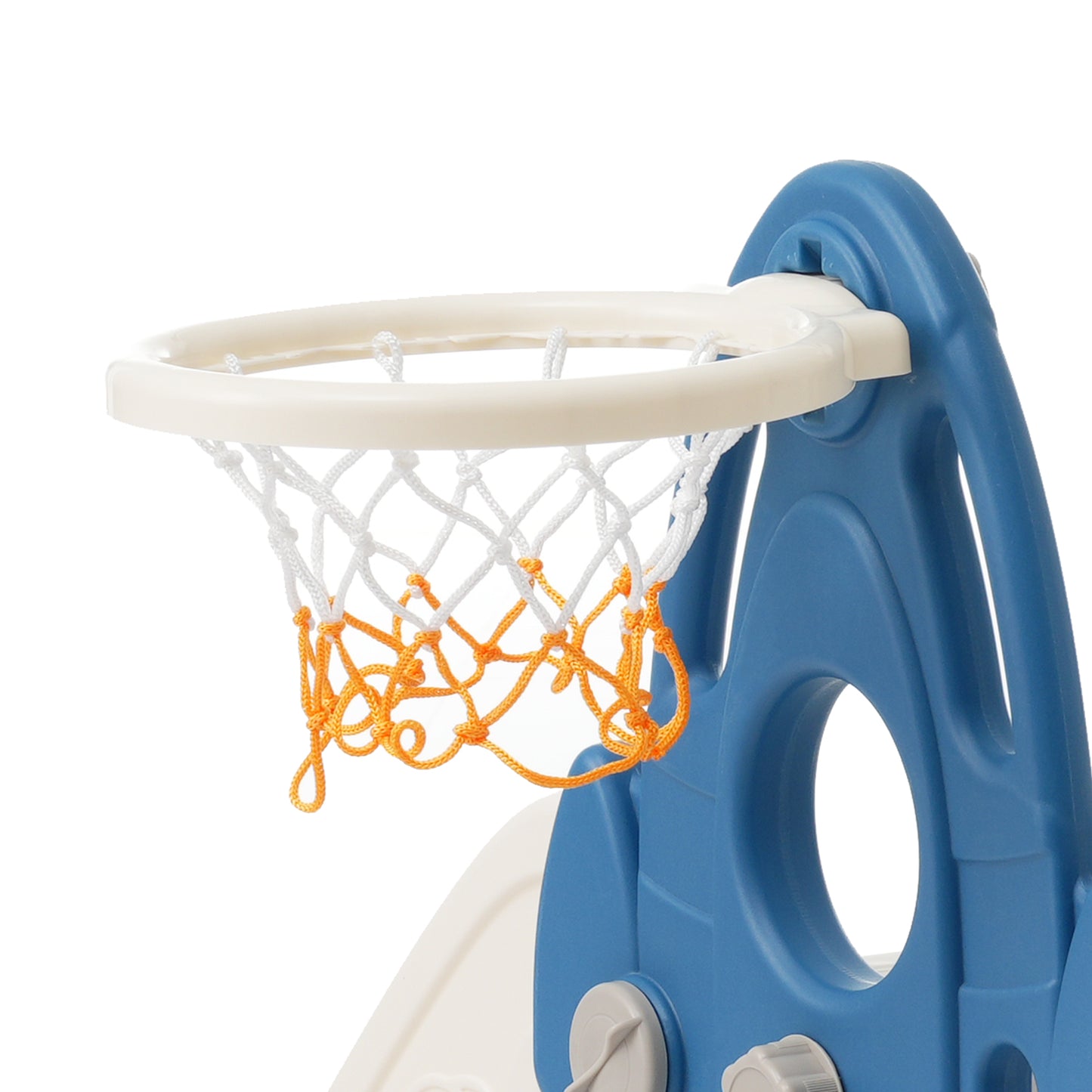 4-in-1 Toddler Playground Climber, Slide, Swing Set with Basketball Hoop