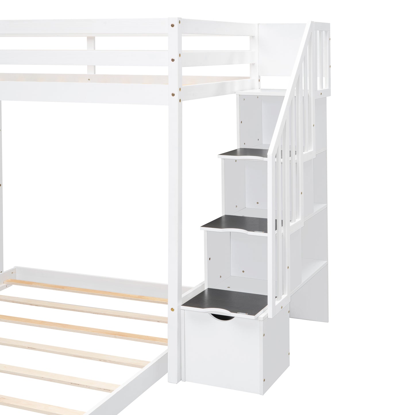 White Twin Over Full Bunk Bed with Storage Stairs & Drawers for Space-Saving Solution