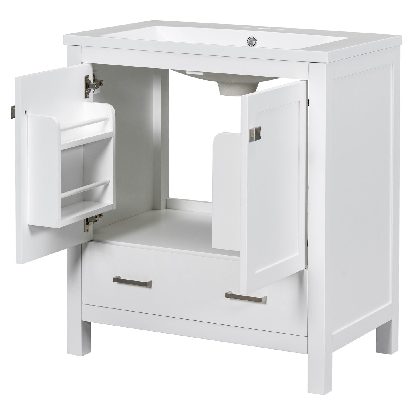 30" White Bathroom Vanity with Single Sink, Combo Cabinet Undermount Sink, Bathroom Storage Cabinet with 2 Doors and a Drawer, Soft Closing, Multifunctional Storage, Solid Wood Frame