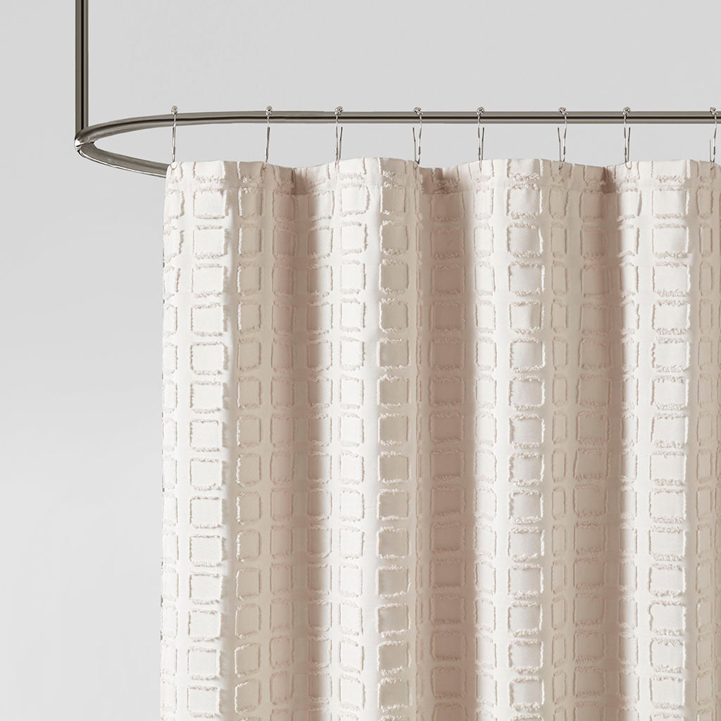 Elegant Sand Geometric Woven Shower Curtain