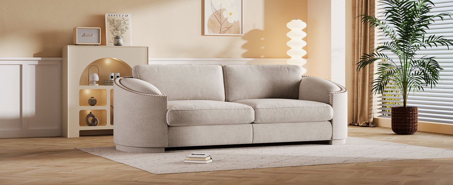 U_Style Stylish Sofa with Semilunar Arm, Rivet Detailing, and Solid Frame for Living Room