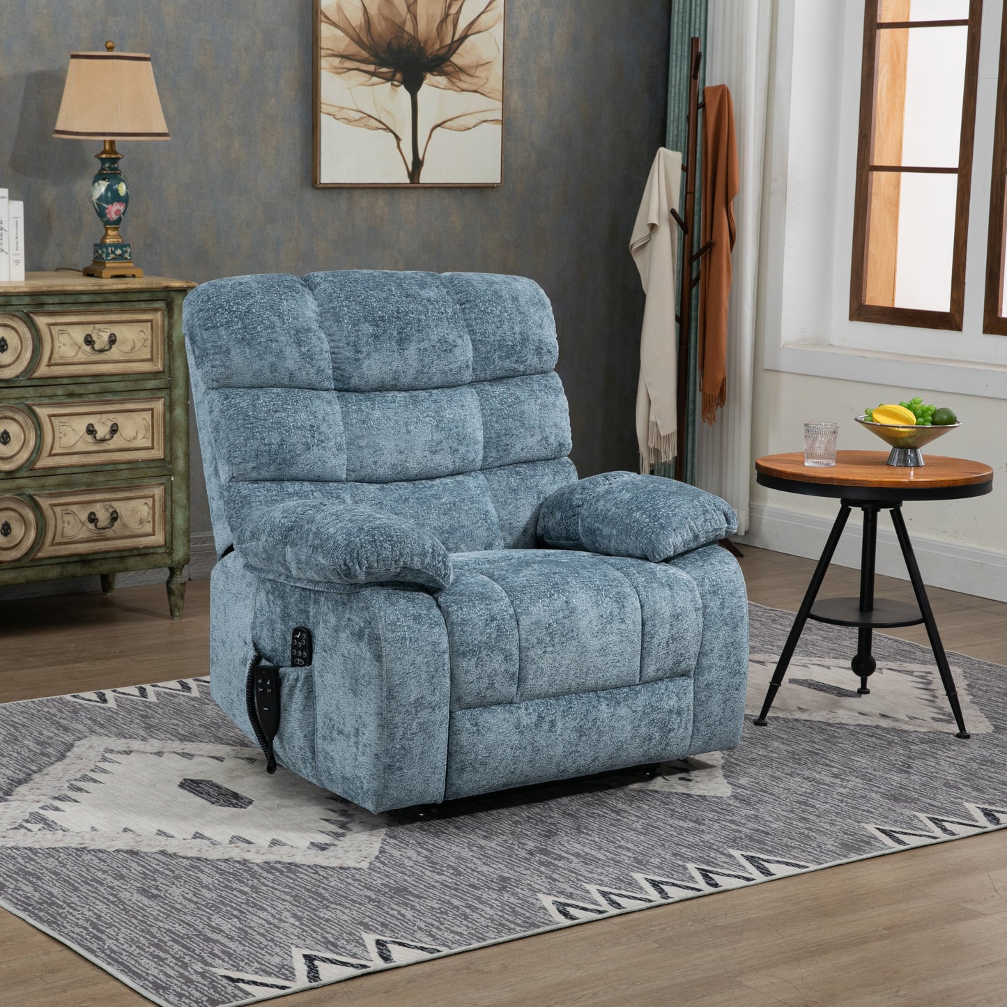 Large Blue Power Lift Recliner Chair with Massage and Heat