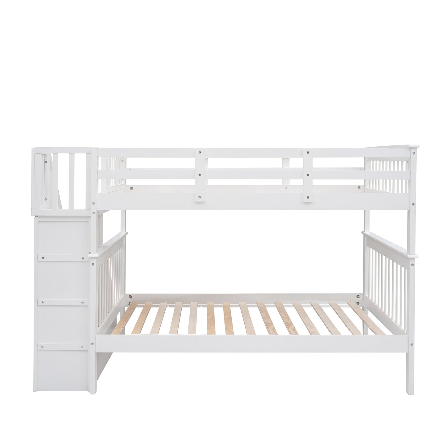 Stairway Full-Over-Full Bunk Bed with Storage, Guard Rail, and White Finish for Bedroom or Dorm with Ultimate Storage and Safety Features