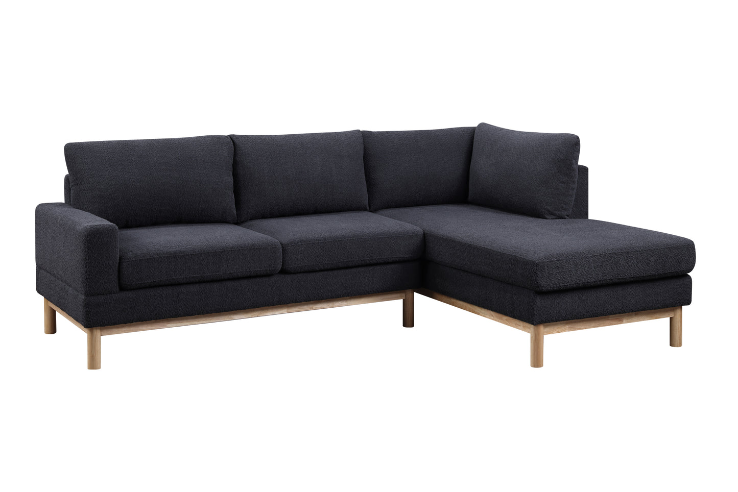 Luxurious Anisa Black Sherpa Sectional Sofa with Right-Facing Chaise