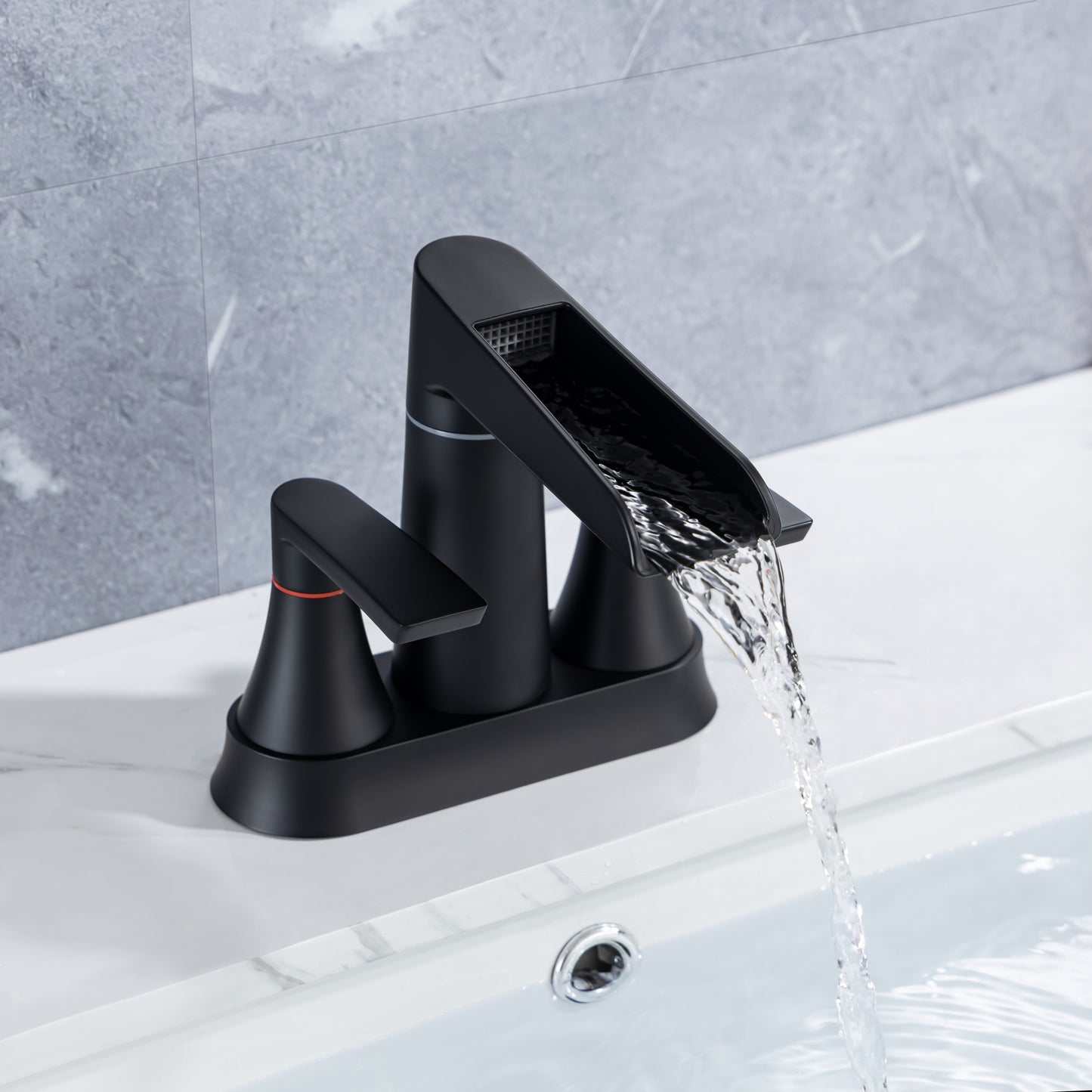 WaterSong Matte Black 2-Handle Bathroom Sink Faucet with Waterfall Spout