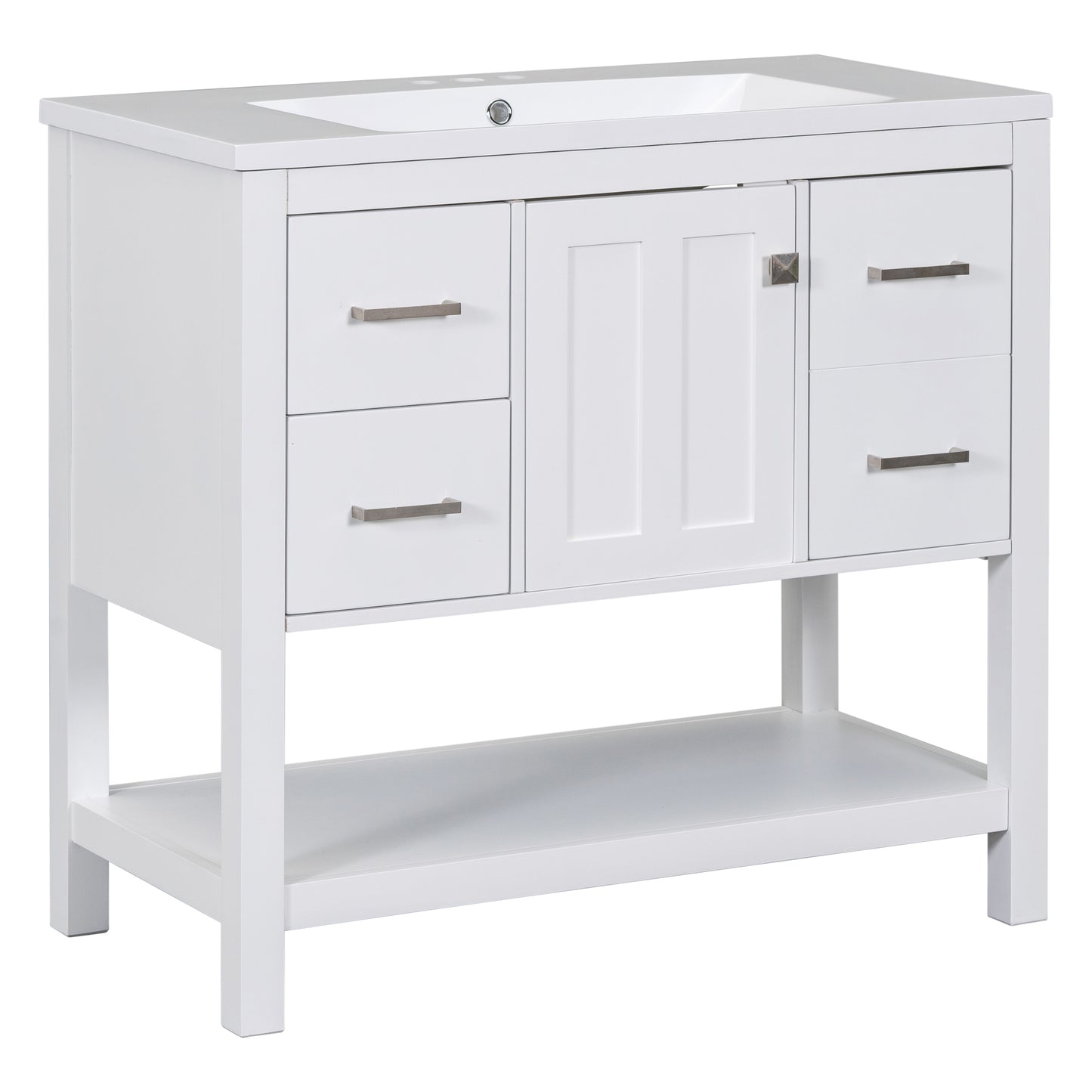 [Cabinet Only]36" White Modern Bathroom Vanity with USB(Sink not included)