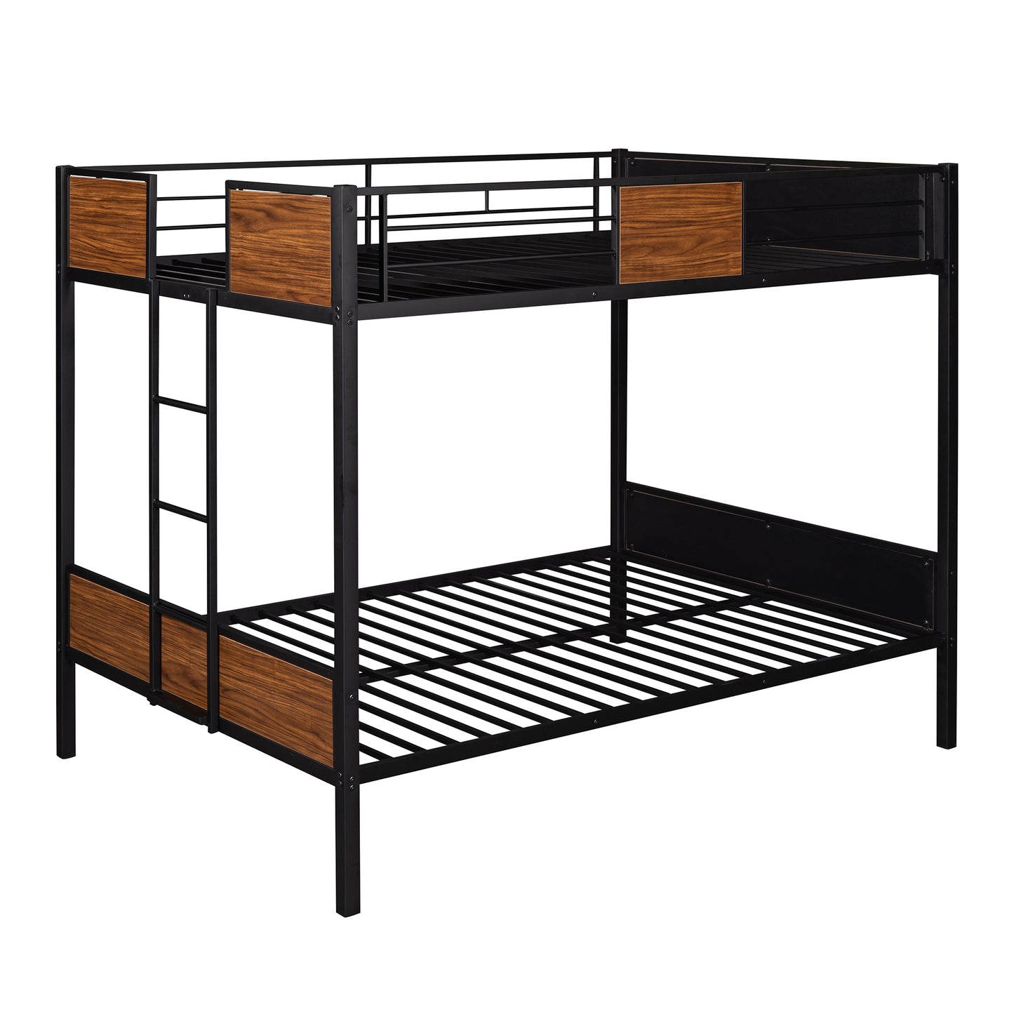 Contemporary Double-over-Double Steel Frame Bunk Bed with Safety Rail & Built-In Ladder