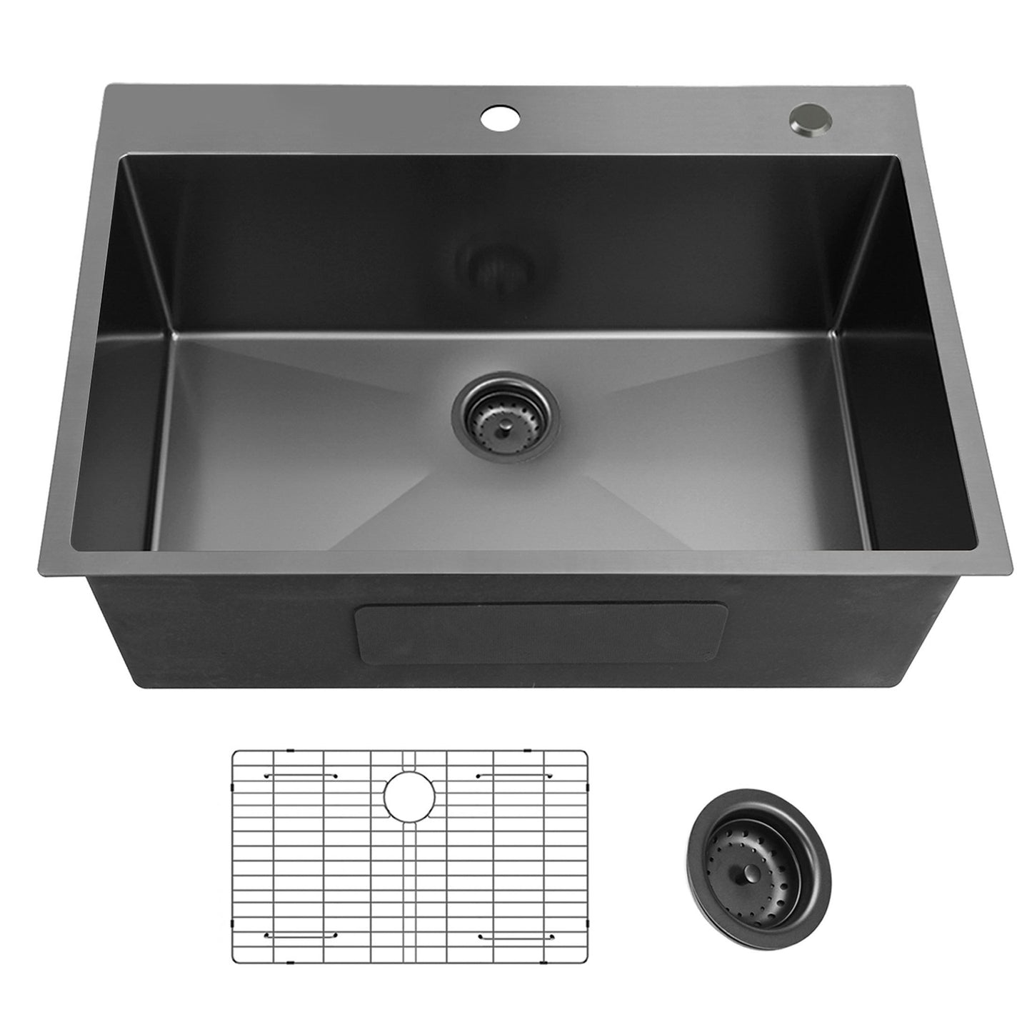 Gunmetal Black Topmount Stainless Steel Kitchen Sink - 33x22 Inch, 18 Gauge