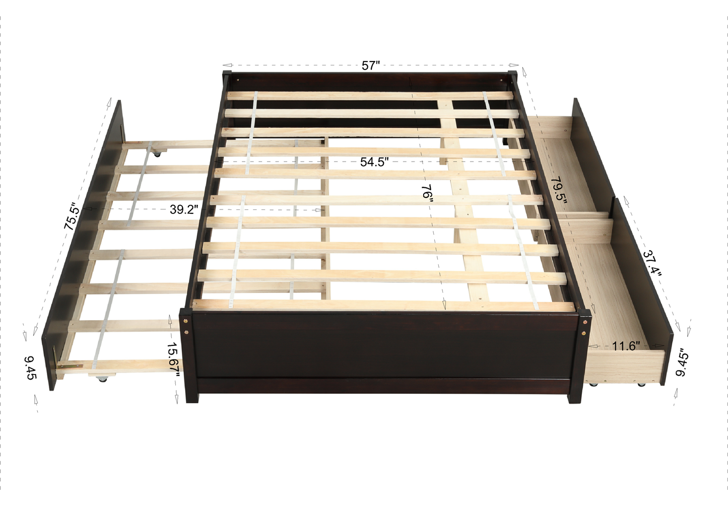 FULL BED WITH TWIN SIZE TRUNDLE AND TWO DRAWERS FOR ESPRESSO COLOR