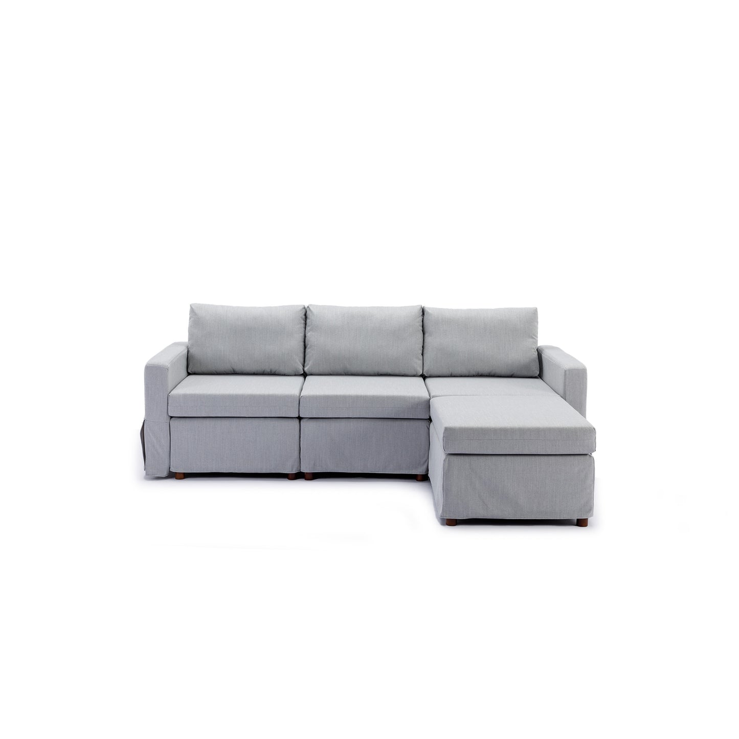 Light Grey Sectional Sofa with Ottoman and Removable/Washable Cushions