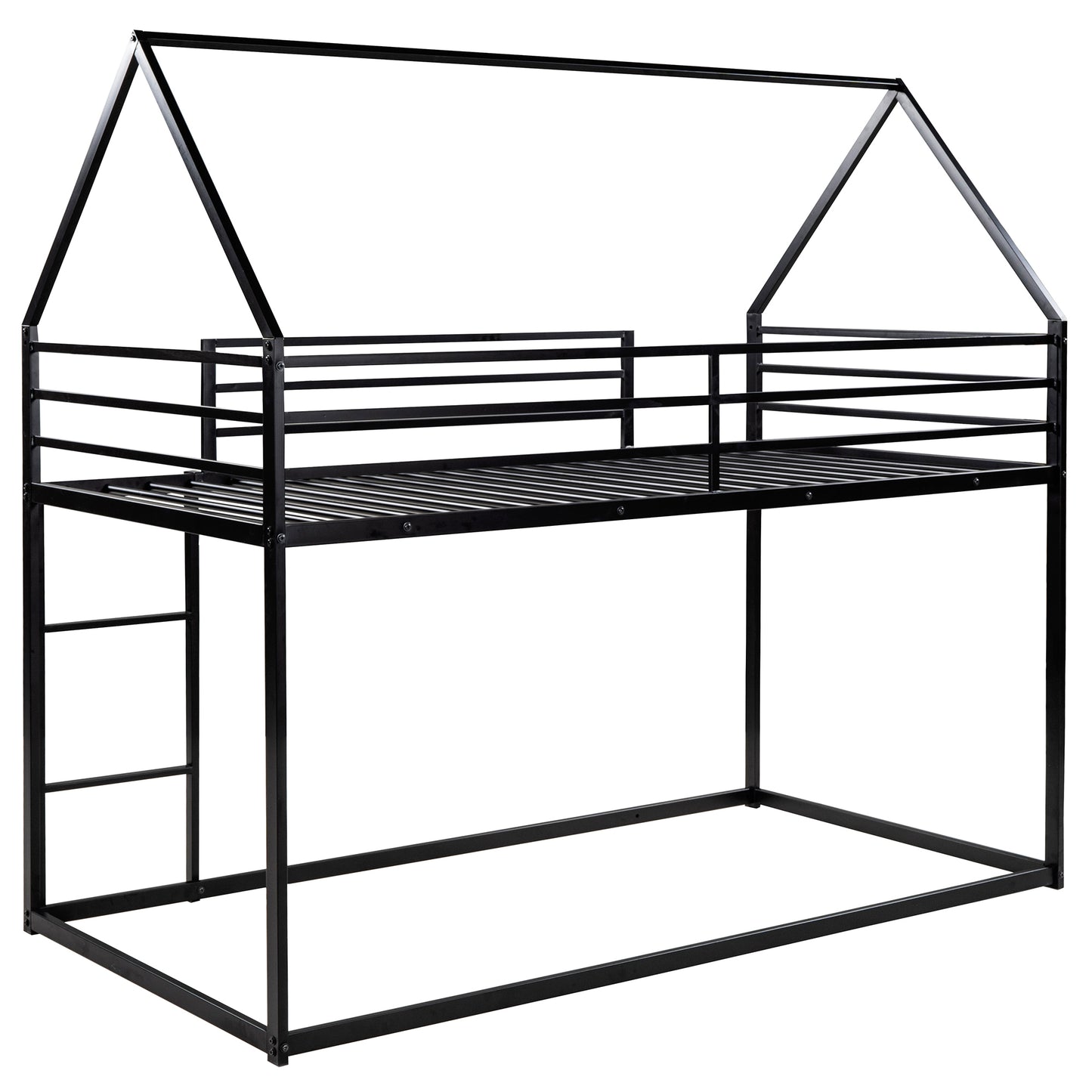 Whimsical Black Metal Twin over Twin Bunk Bed with Slide