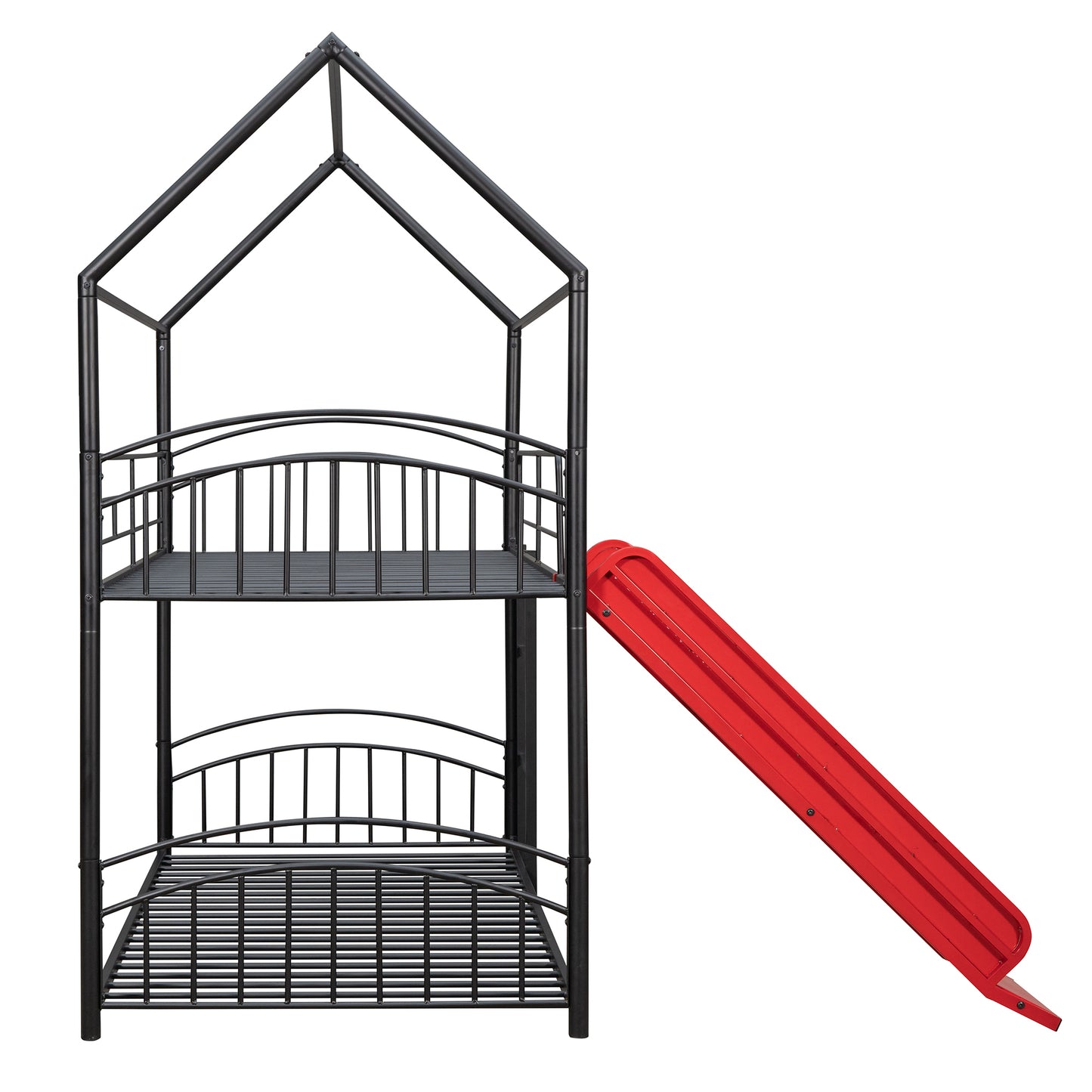 Whimsical Kids Slide Bunk Bed Twin Over Twin Black+Red