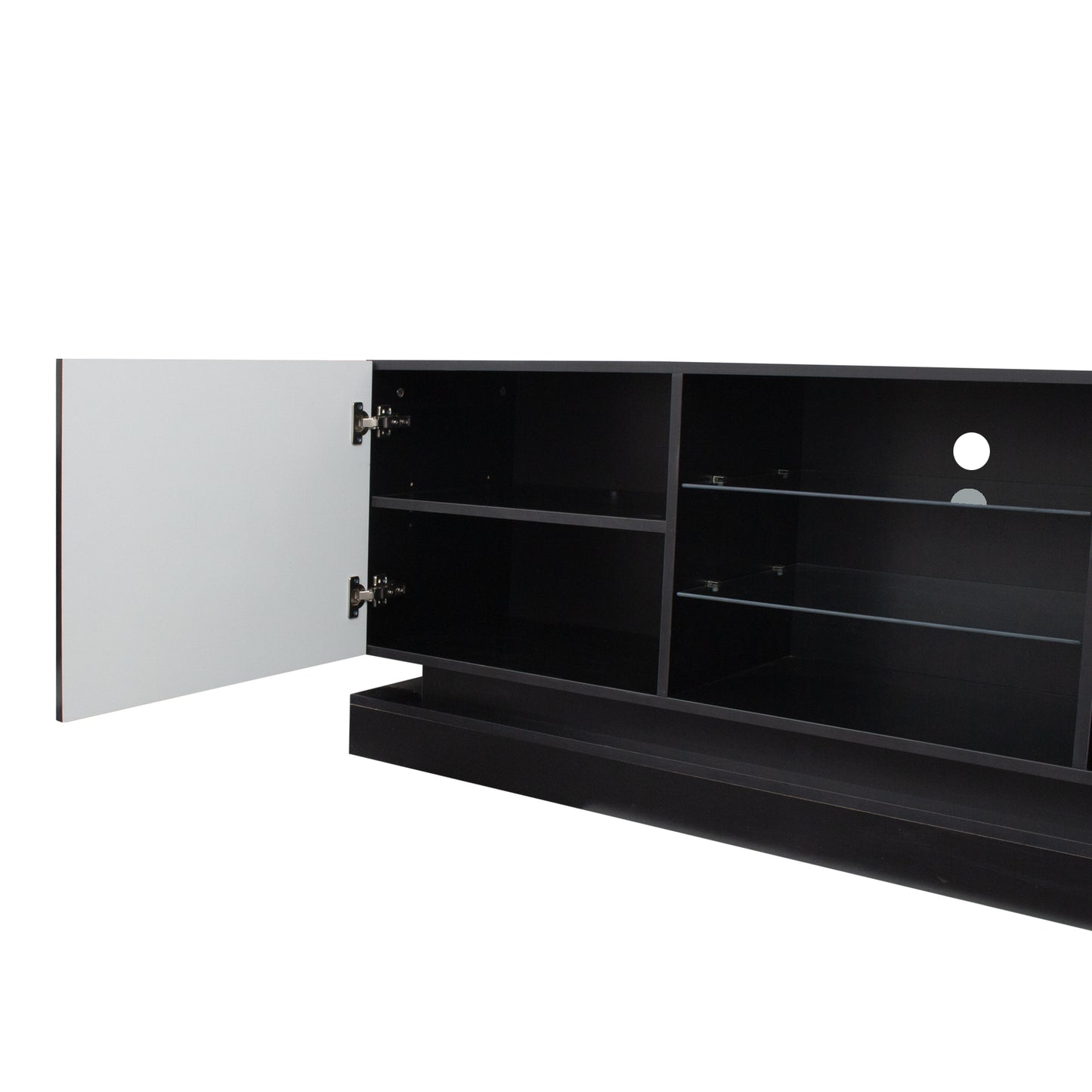 Sleek Black TV Stand with Color Changing LED Lights and Universal Entertainment Center