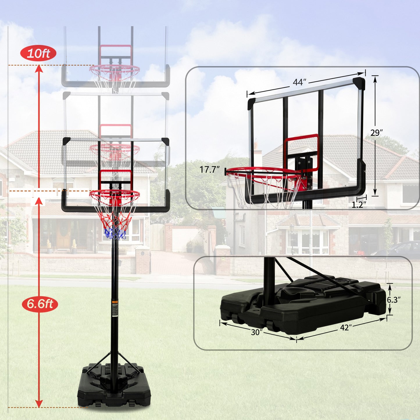 Portable Basketball Hoop Basketball System 6.6-10ft Height Adjustment for Youth Adults LED Basketball Hoop Lights, Colorful lights, Waterproof，Super Bright to Play at Night Outdoors,Good Gift for Kids