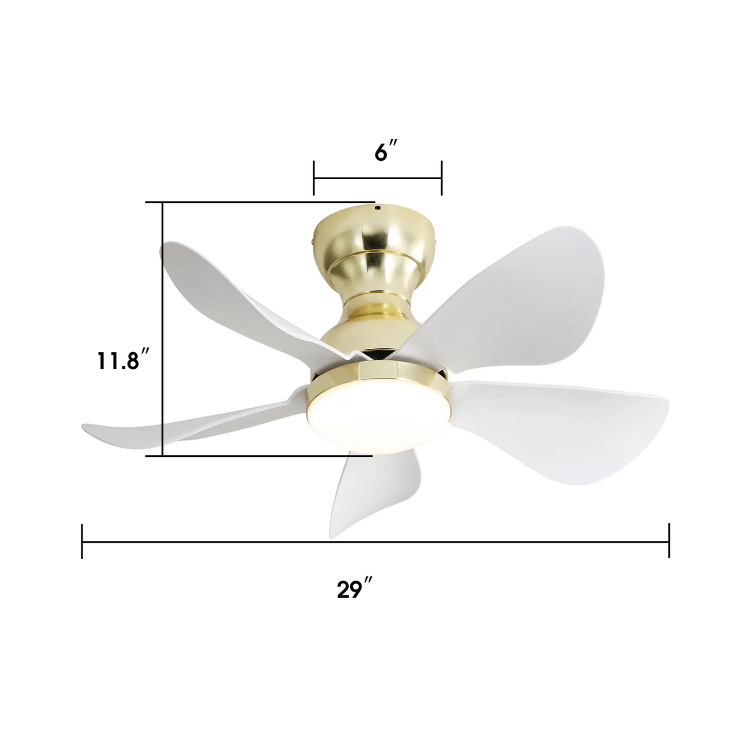 29 Inch Modern Gold Ceiling Fan with Whisper-Quiet Operation and 3-Color LED Light