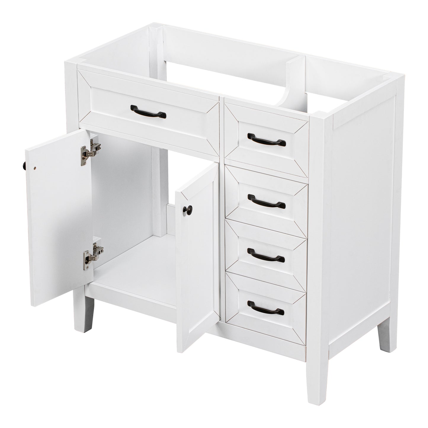 36" Bathroom Vanity without Sink, Cabinet Base Only, Bathroom Cabinet with Drawers, Solid Frame and MDF Board, White