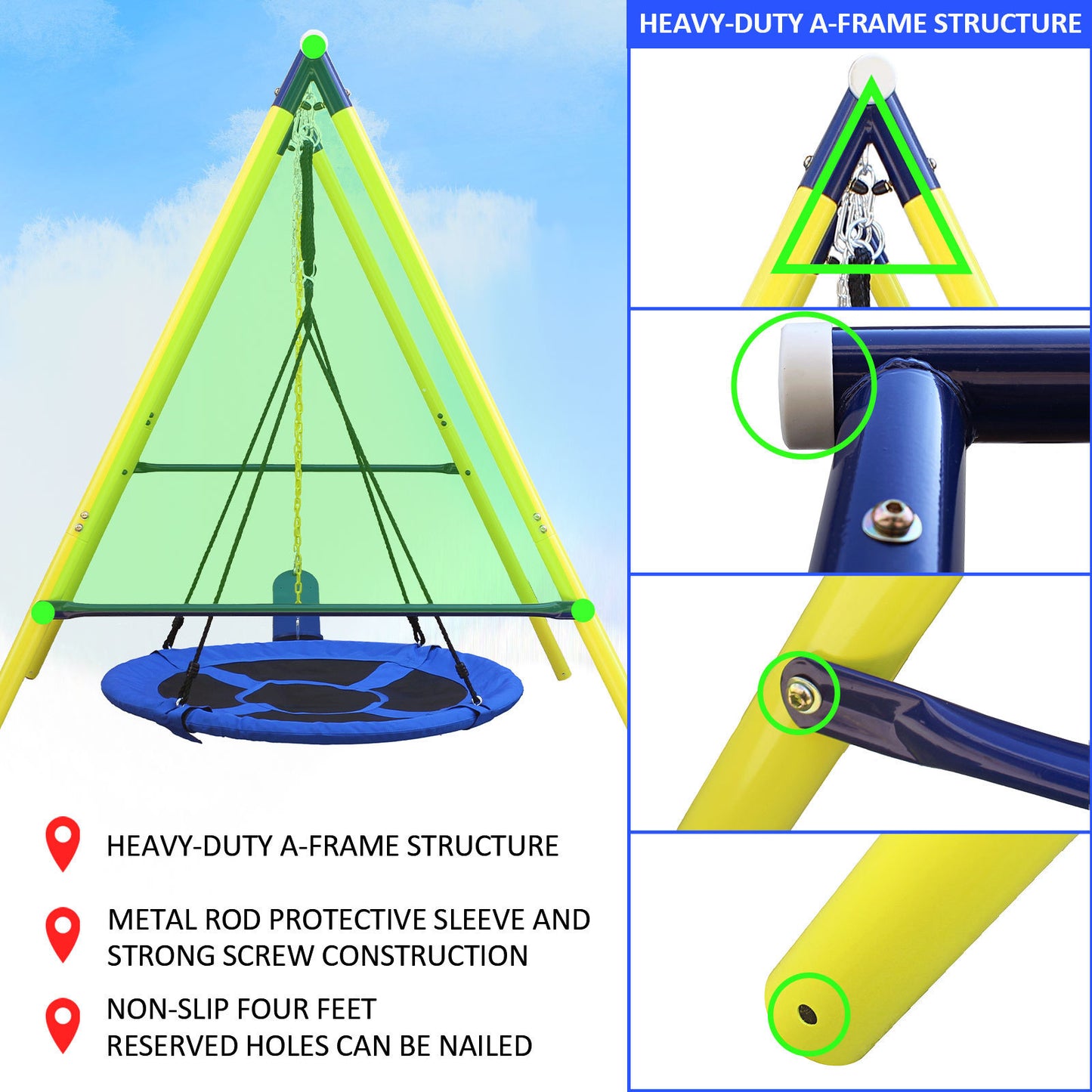 Backyard Metal Swing Set with Safety Belt for Kids