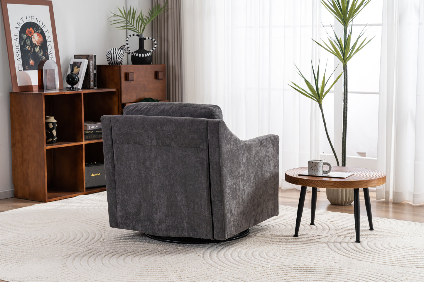 Large swivel chair, upholstered armchair, modern chair, skin-friendly gradient color linen fabric, comfortable to sit. Suitable for reception living room, gray