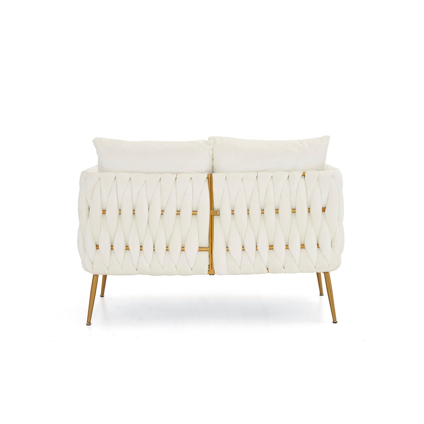 Luxurious 3-Piece Cream White Velvet Living Room Set with Hand-Woven Tufted Back and Golden Metal Legs