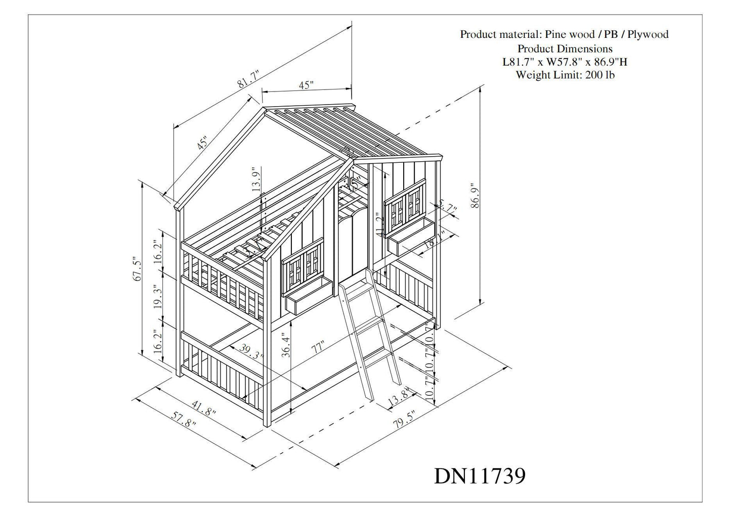 Imaginative Grey Twin House Bunk Bed with Woodland Charm