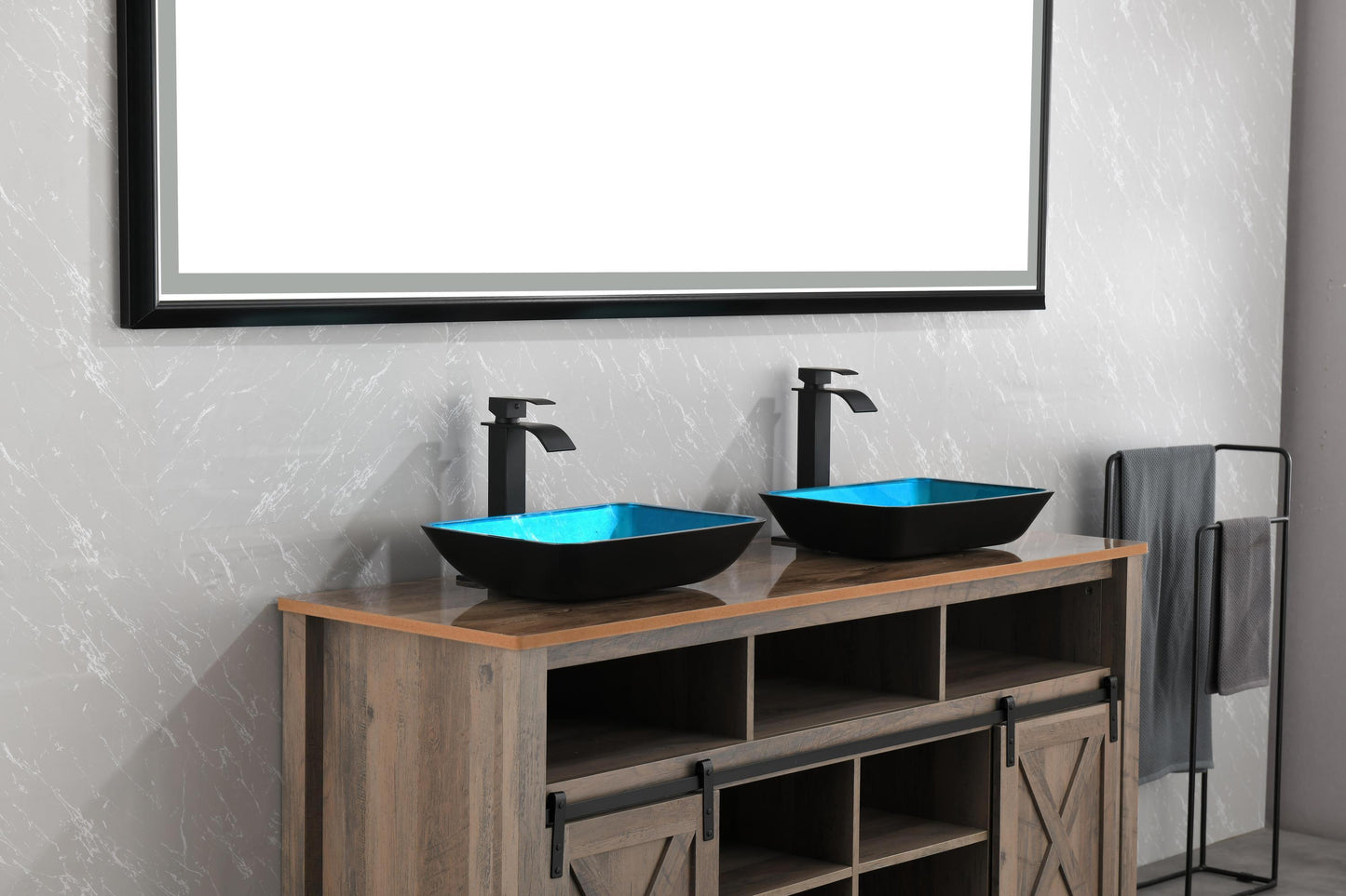 Handcrafted Turquoise Glass Vessel Sink Set with Matte Black Faucet