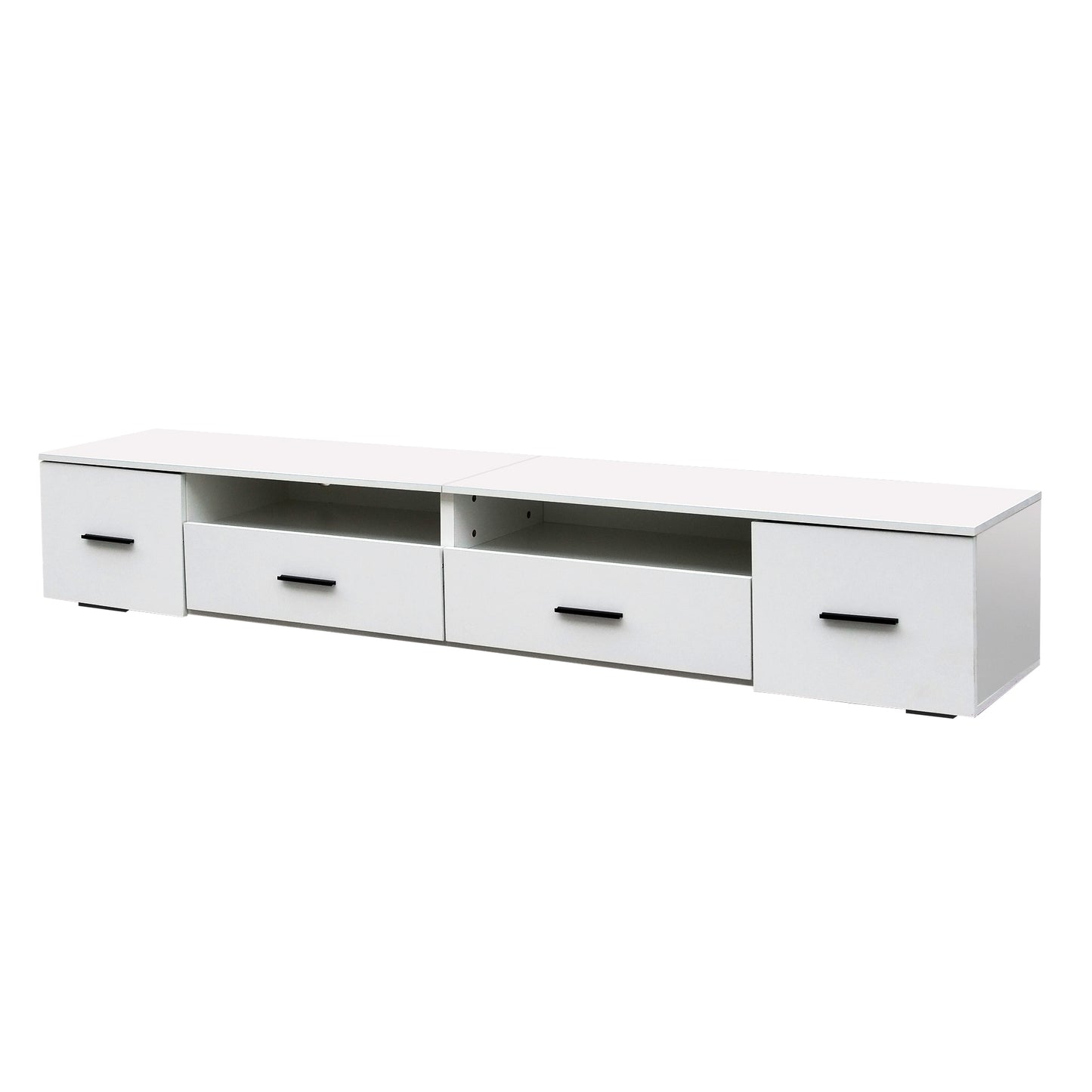 White TV Console with Large Drawers and LED Lights, 90 Inch TV Stand for Living Room