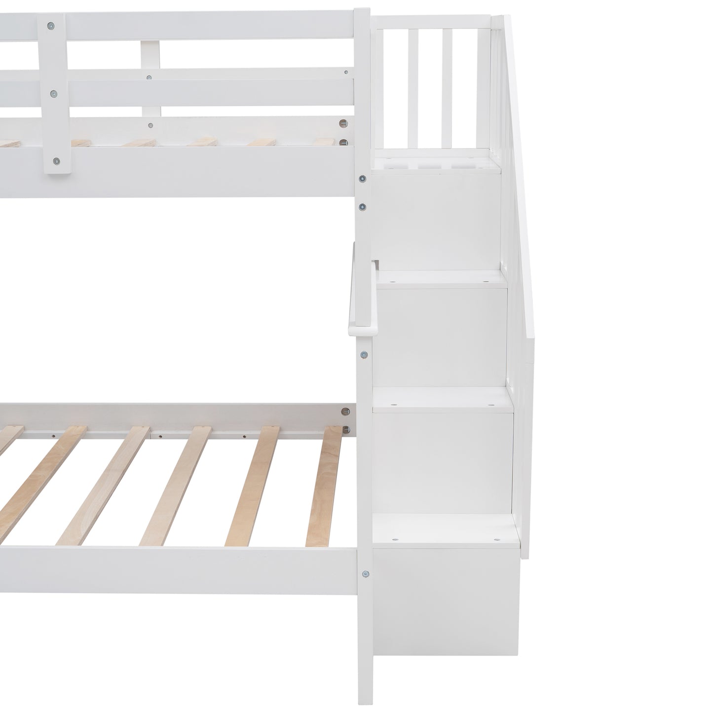 Stairway Full-Over-Full Bunk Bed with Storage, Guard Rail, and White Finish for Bedroom or Dorm with Ultimate Storage and Safety Features