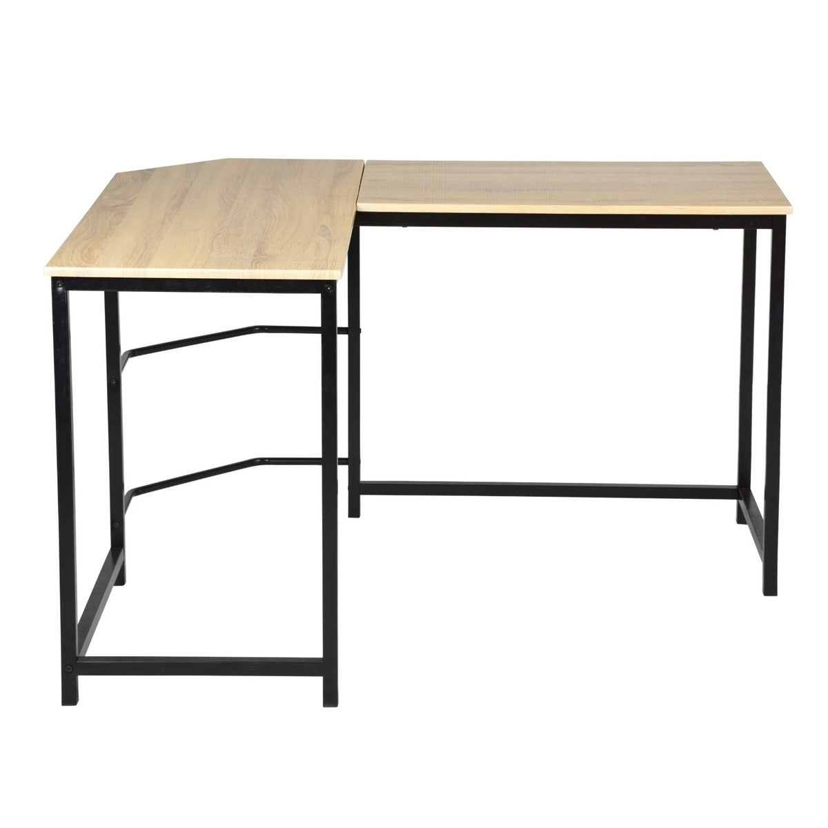 Modern & Stylish L-Shaped Wooden Desk with Sleek Black Metal Frame