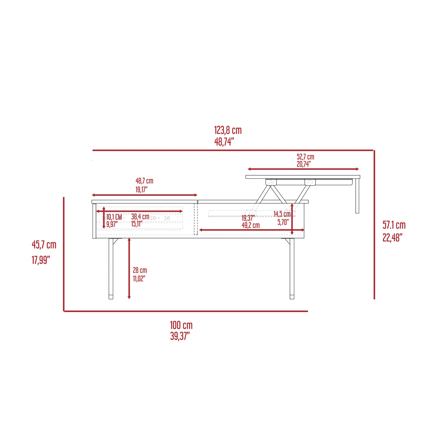 Beyond Lift Top Coffee, Two Legs, One Drawer -Espresso / Onyx