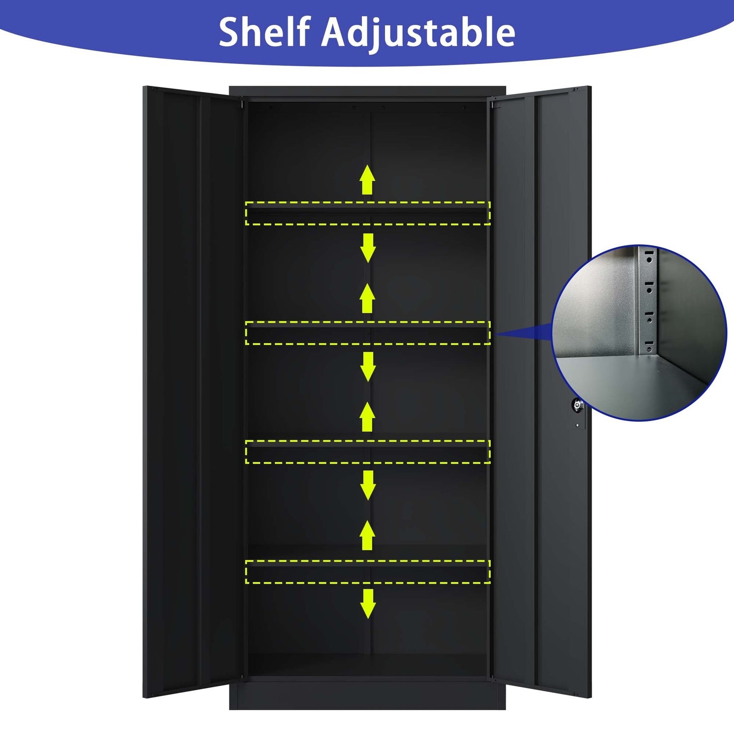 72H Metal Lockable Garage Storage Cabinet with 4 Shelves, Black Steel Cabinet for Home Office and Garage Organization