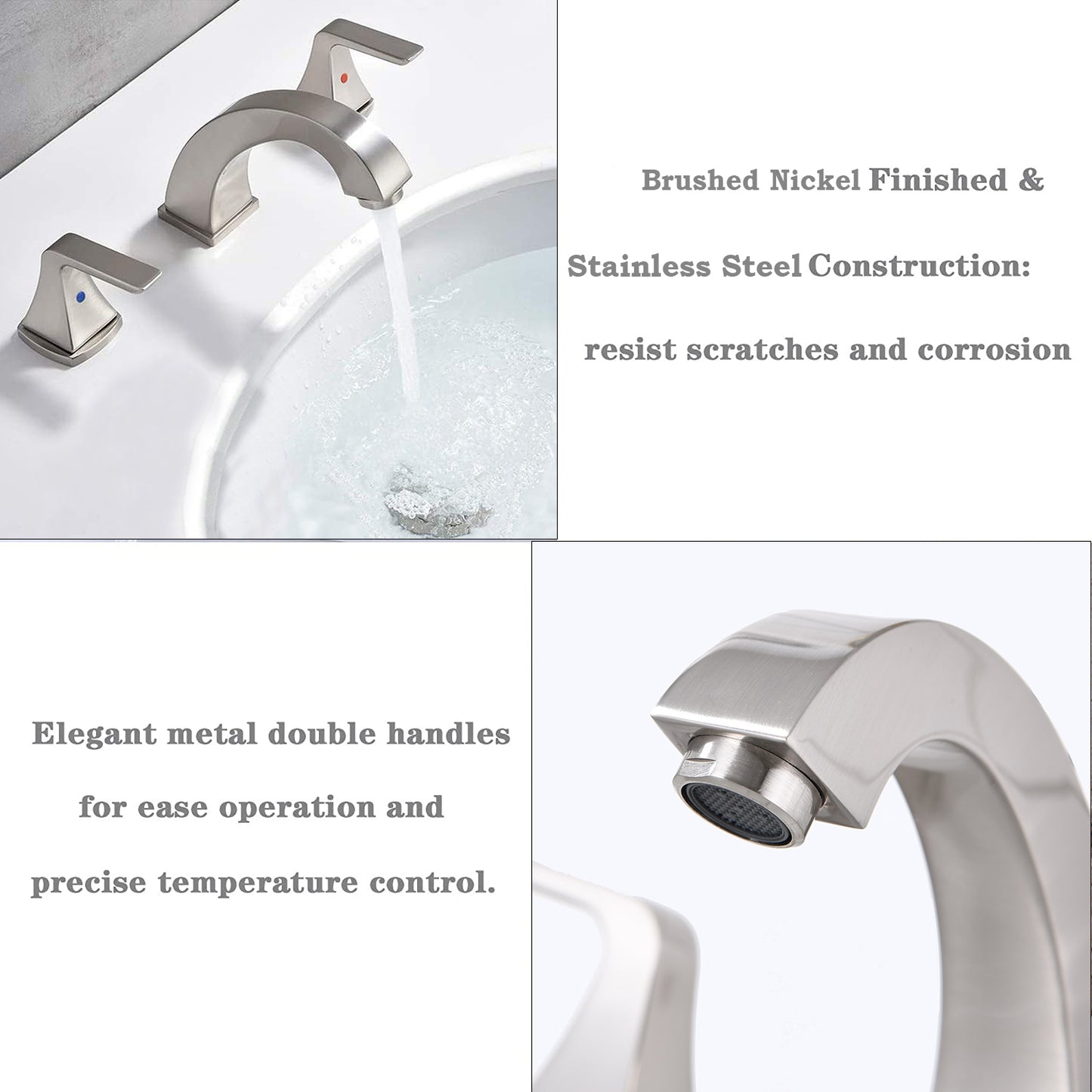 Elegant Brushed Nickel Bathroom Faucet Set with Dual Handles and Pop Up Drain